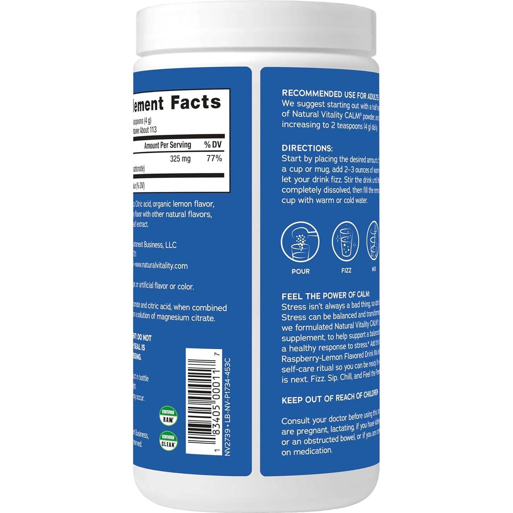 Natural Vitality Calm Magnesium Supplement – 453g (Raspberry-Lemon) | Stress Relief, Relaxation & Sleep Support