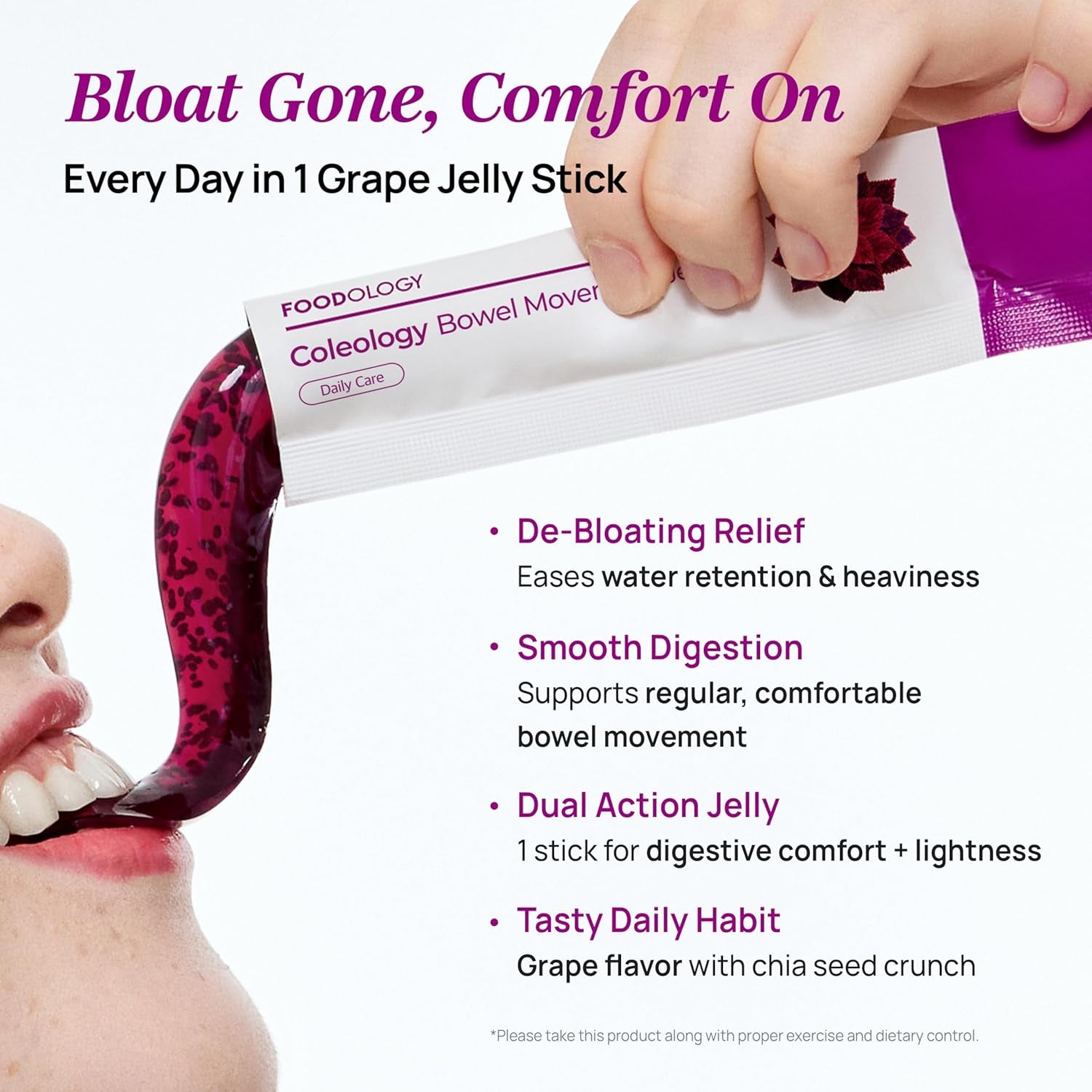 Coleology Bowel Movement Jelly – Fiber Supplement for Bloating Relief & Gut Cleanse - Grape & Prune - Garcinia Cambogia, Collagen, Chia Seeds (10 Counts, Grape & Prune)