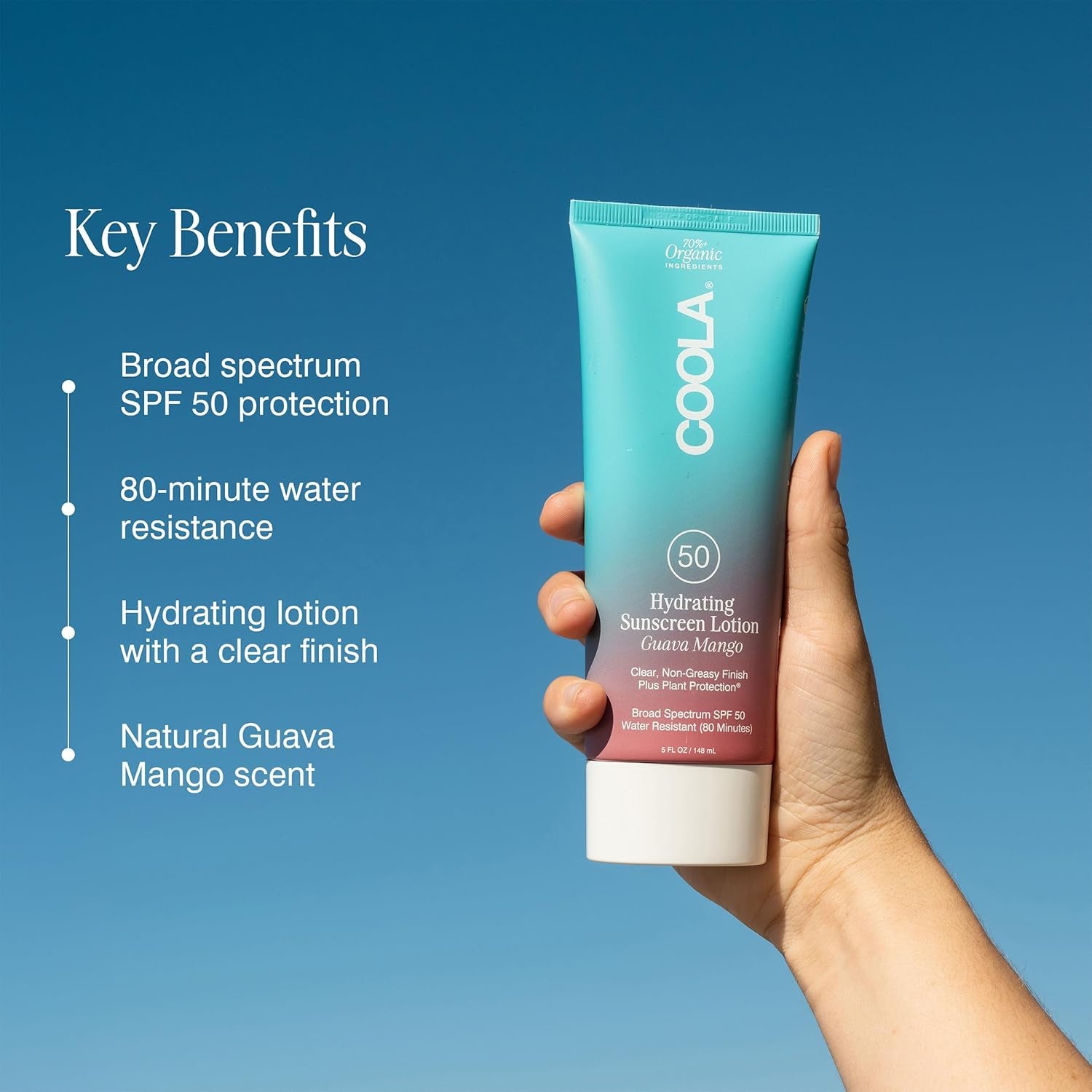 COOLA Hydrating Sunscreen Lotion SPF 50 Guava Mango – 148ml | Organic, Reef-Friendly Body Protection with Antioxidants