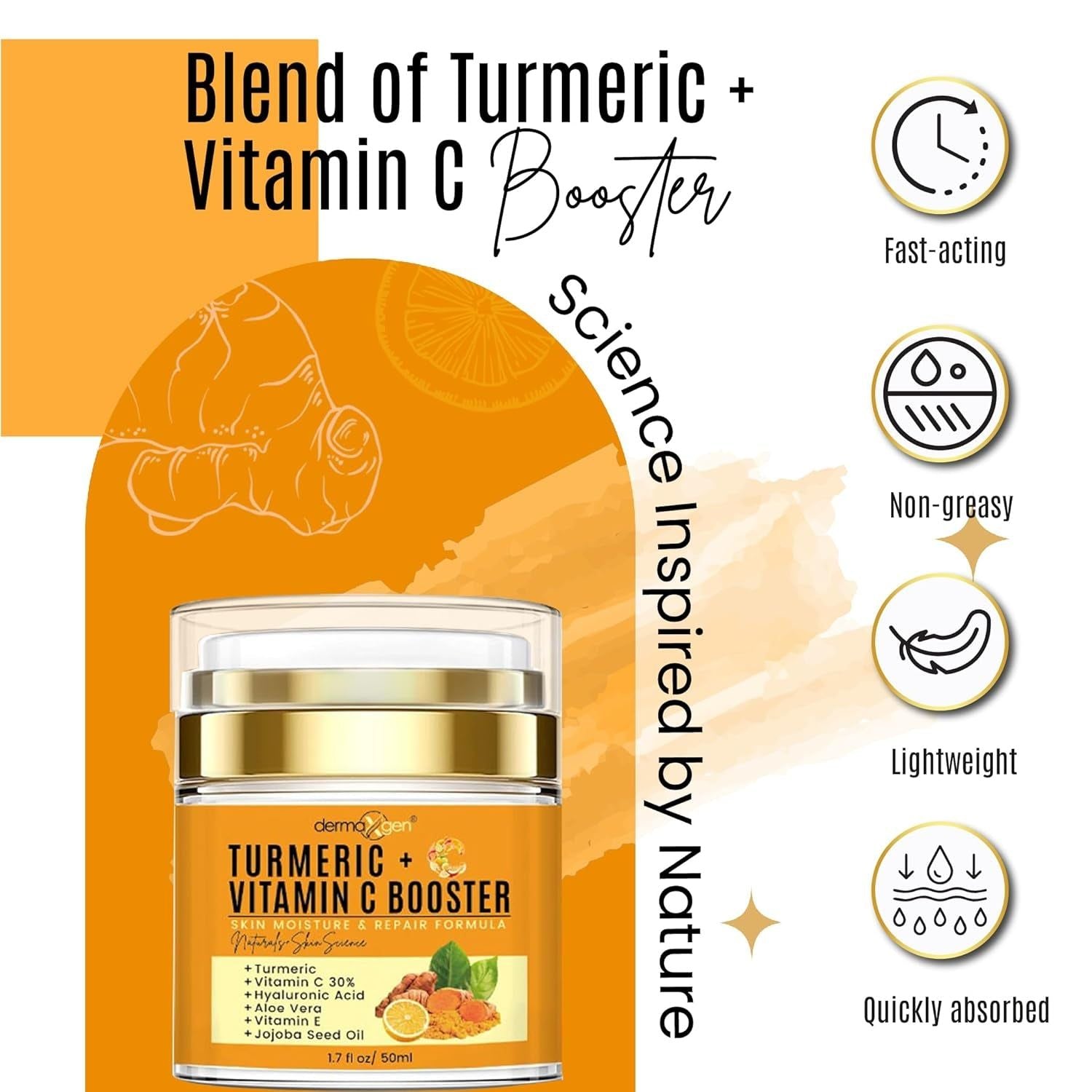DERMAXGEN Turmeric + Vitamin C Booster – 50ml | Brightening, Hydrating & Anti-Aging Cream