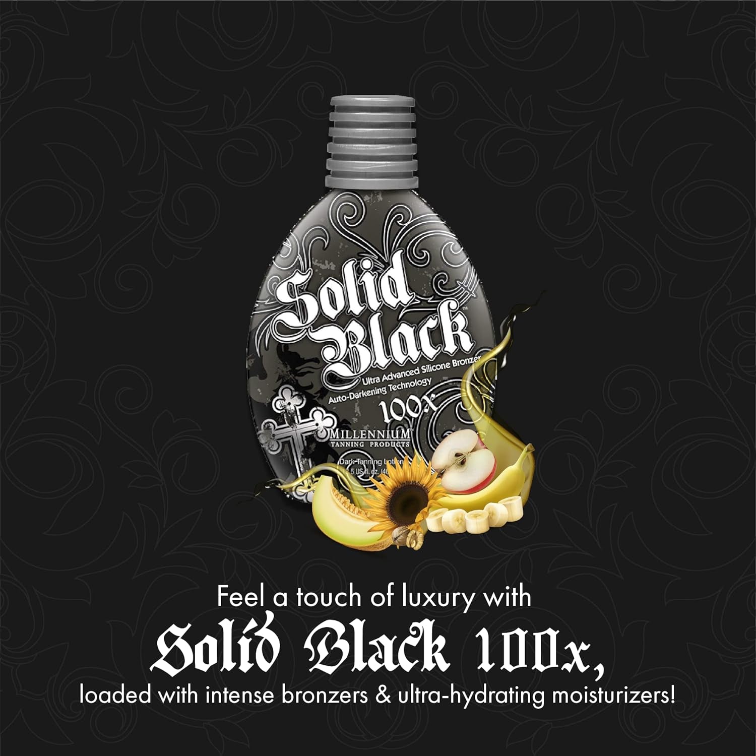 SOLID BLACK 100X Dark Tanning Lotion Indoor Outdoor Tan Enhancing Silicone Bronzer Tanning Bed Lotion 13.5 Fl Oz (400 Ml)
