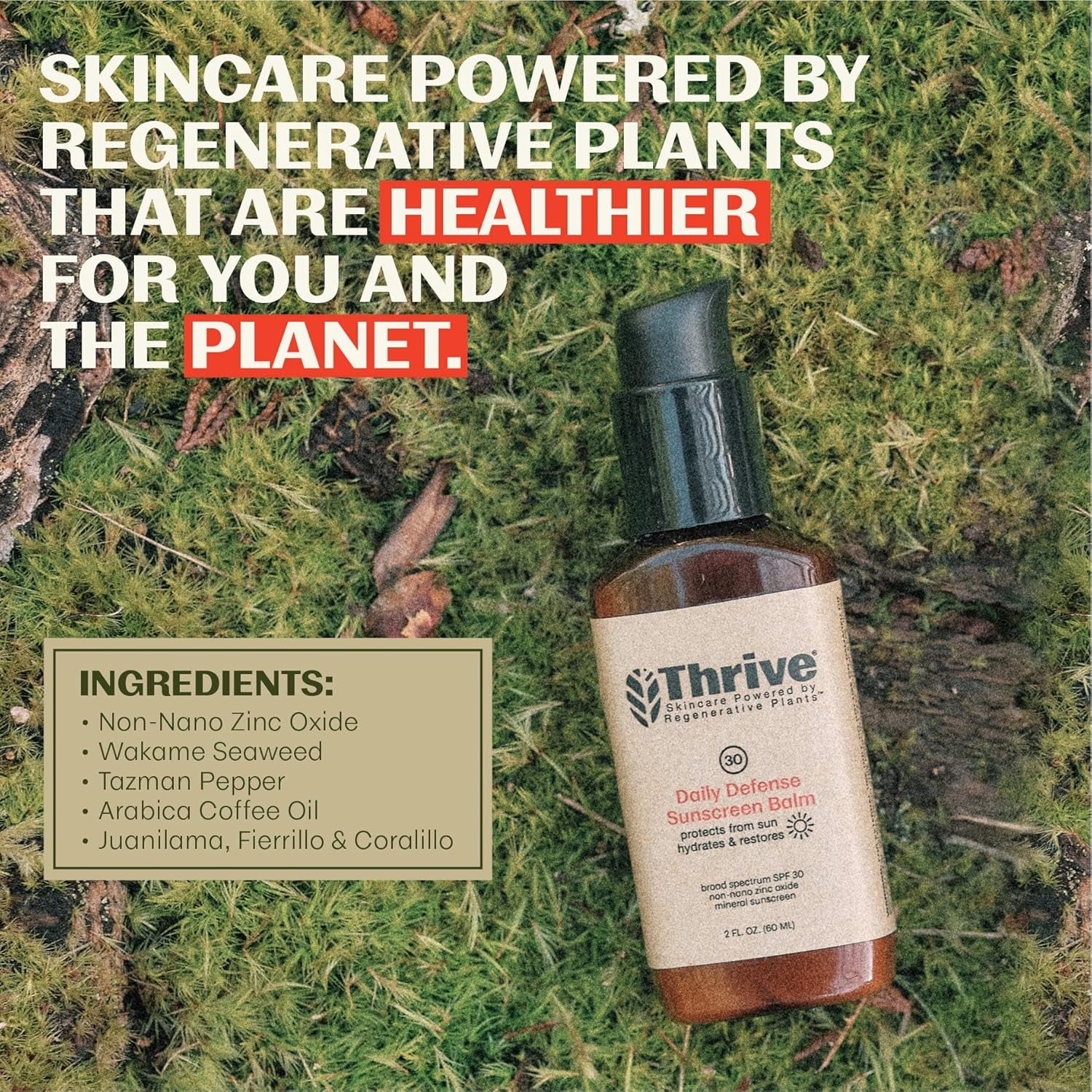 Thrive Natural Care Regenerative Skincare SPF 30 Daily Defense Sunscreen Balm – 60ml | Mineral Moisturizer with Antioxidants & Matte Finish