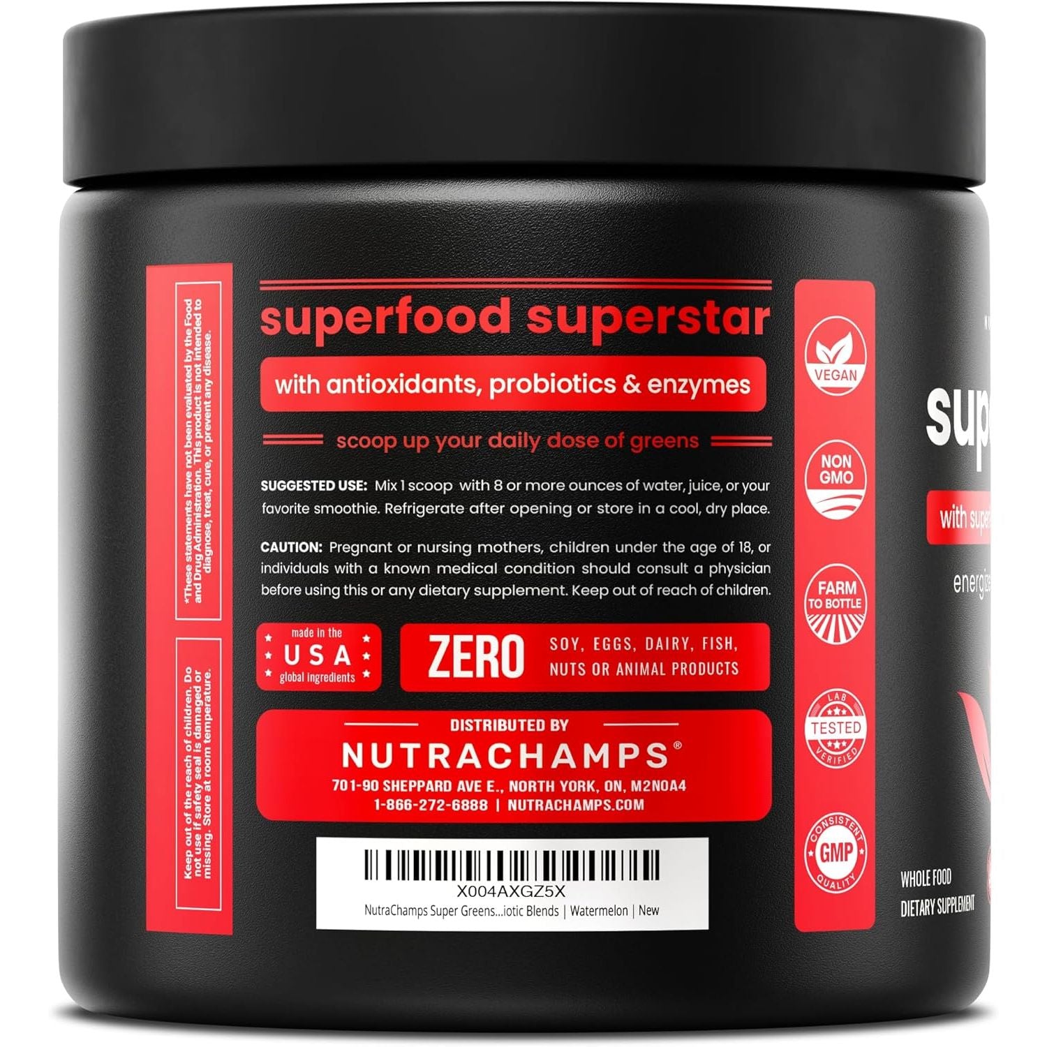NutraChamps Super Greens Powder | Watermelon – 270g, 30 Servings | Daily Superfood Blend with Probiotics & Enzymes