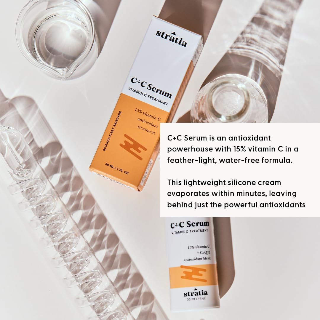 C+C Vitamin C Serum – 15% Potent Formula with 10% L-Ascorbic Acid for Bright, Even-Toned Skin - Non-Irritating, Water-Free Antioxidant Face Cream, 1 Fl Oz