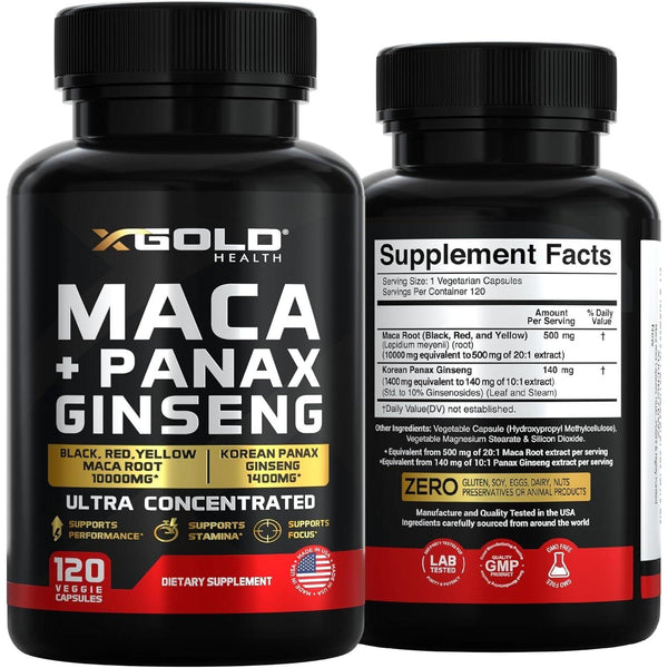 X Gold Health Maca + Panax Ginseng – 120 Capsules | Energy, Focus & Stamina Boost