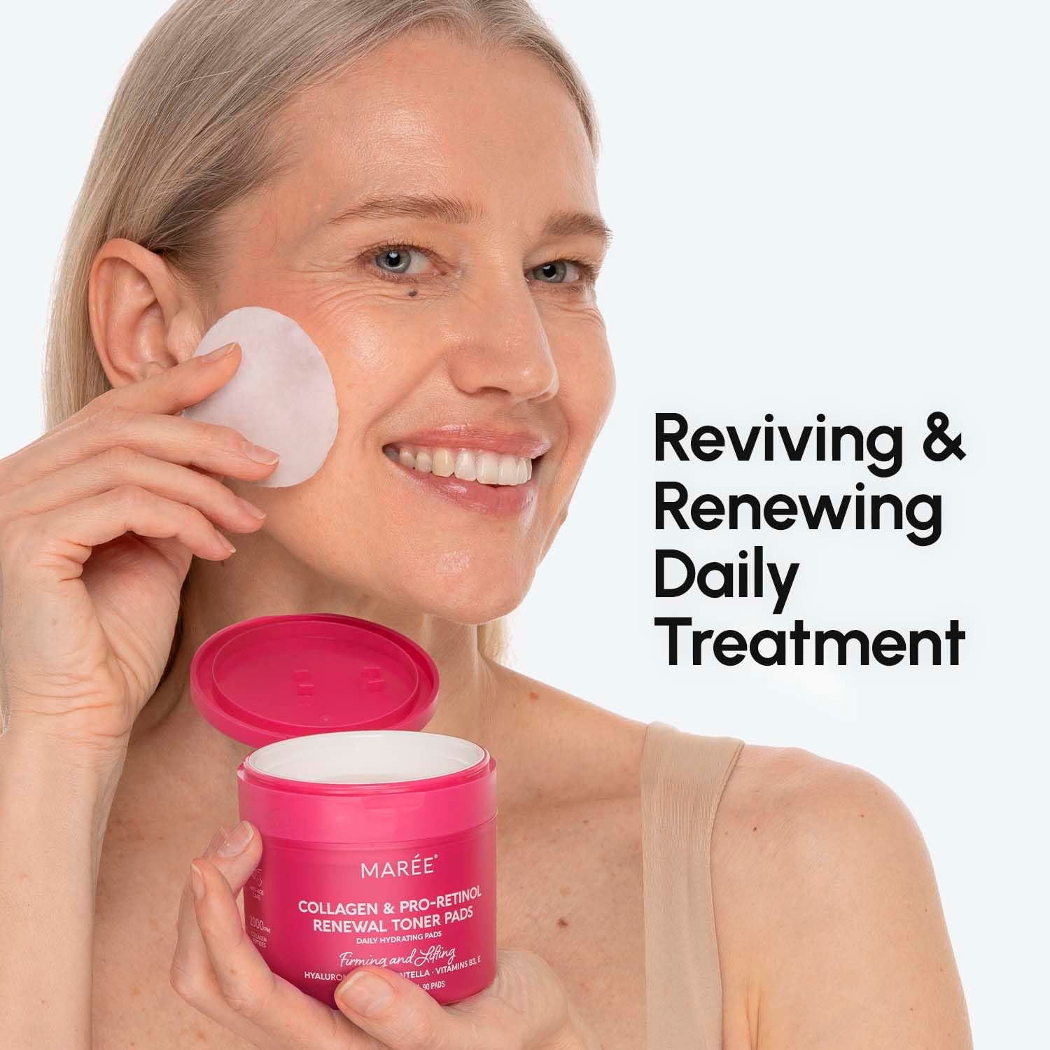MAREE Collagen & Pro-Retinol Renewal Toner Pads – 90 Pads | Hydrating, Anti-Aging Pore-Refining Treatment