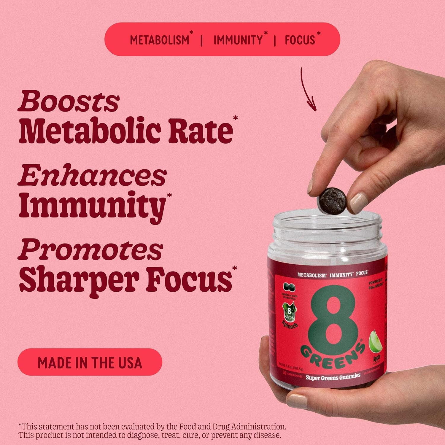 8Greens Supergreens Gummies - Apple Flavor, 50 Gummies