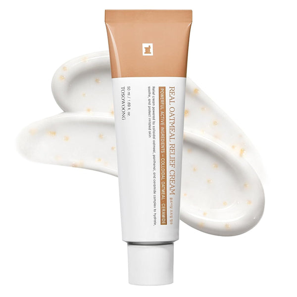 Real Oatmeal Relief Cream, Daily Face Moisturizer, Blemish Relief Care, Soothing Recovery, Moisture, Colloidal Oatmeal, Ceramide, Panthenol, Hyaluronic Acid, Korean Skincare 50Ml 1.69 Fl.Oz.