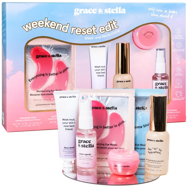 grace & stella Weekend Reset Edit – 5-Piece Gift Set | Award-Winning Vegan Skincare for Hydration & Glow