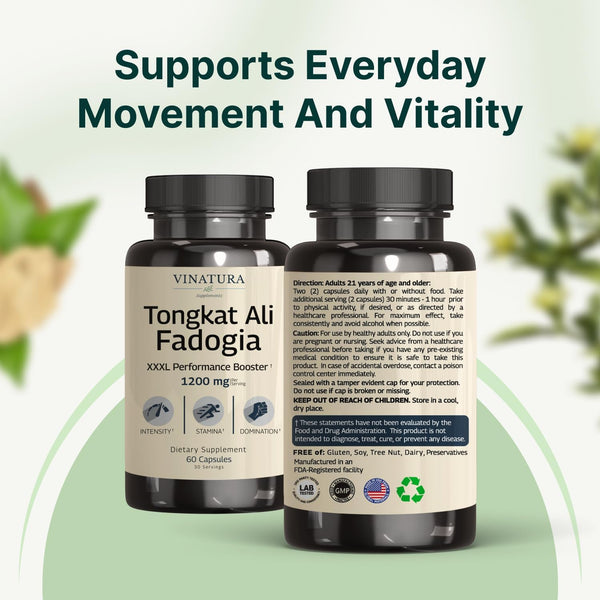 Tongkat Ali Fadogia Agrestis - 1200Mg, Enhanced with Nitric Oxide Booster Supplement, Longjack Tongkat Ali for Men, *USA Made and Tested*, 60 Capsules