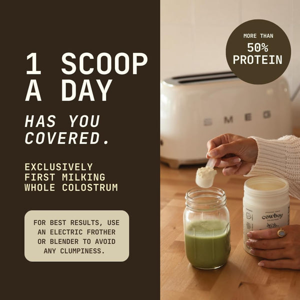 COWBOY COLOSTRUM Bovine Colostrum Powder for Women & Men – 136g | First Day Milking, Immune & Gut Support (Vanilla Flavor, 40 Servings)