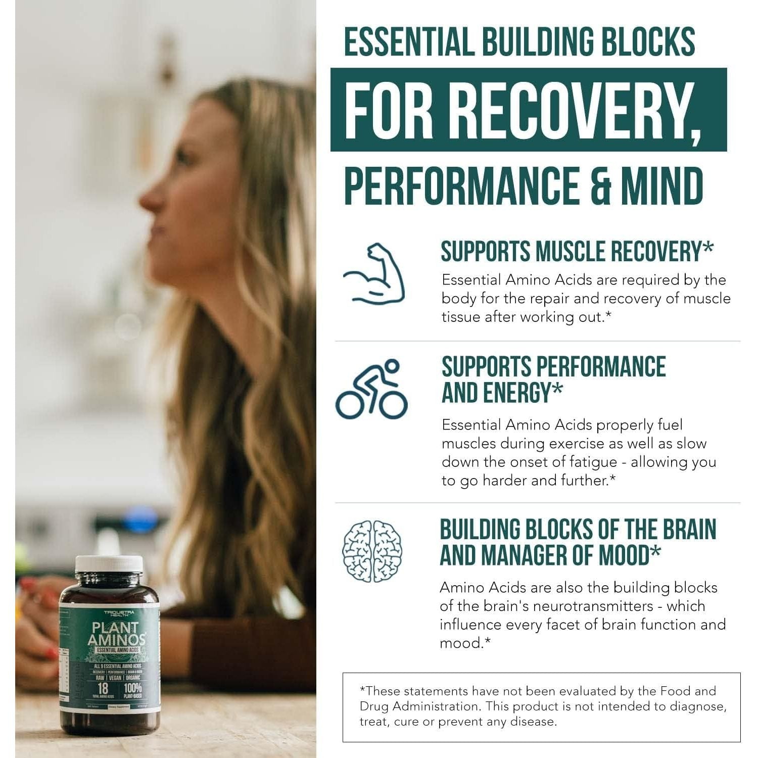 Triquetra Health Plant Aminos – 360 Tablets | 100% Organic Plant-Based Essential Amino Acids for Muscle Recovery, Energy & Performance