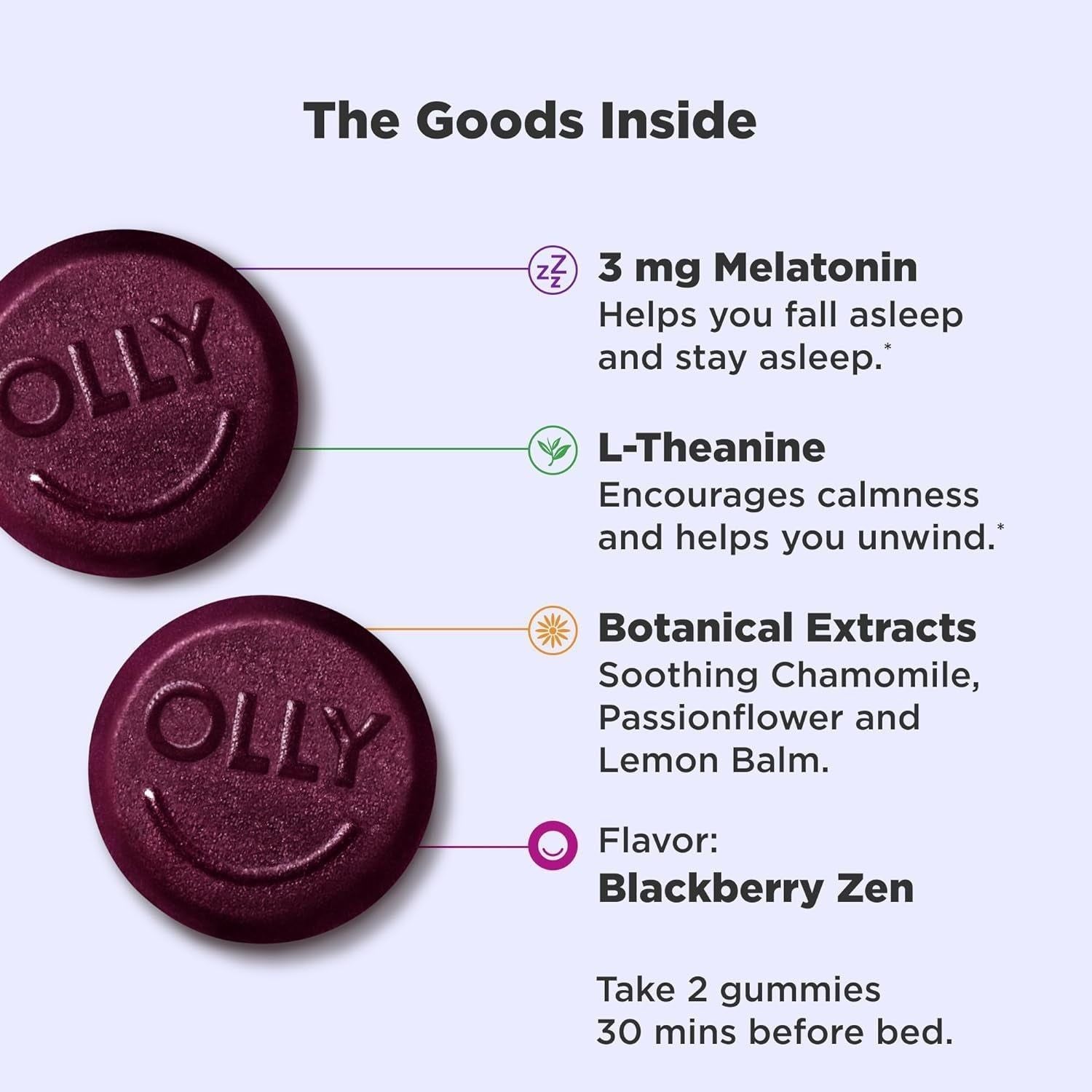Sleep Gummy, Occasional Sleep Support, 3 Mg Melatonin, L-Theanine, Chamomile and Lemon Balm Extracts, Sleep Supplement, Blackberry Flavor - 50 Count
