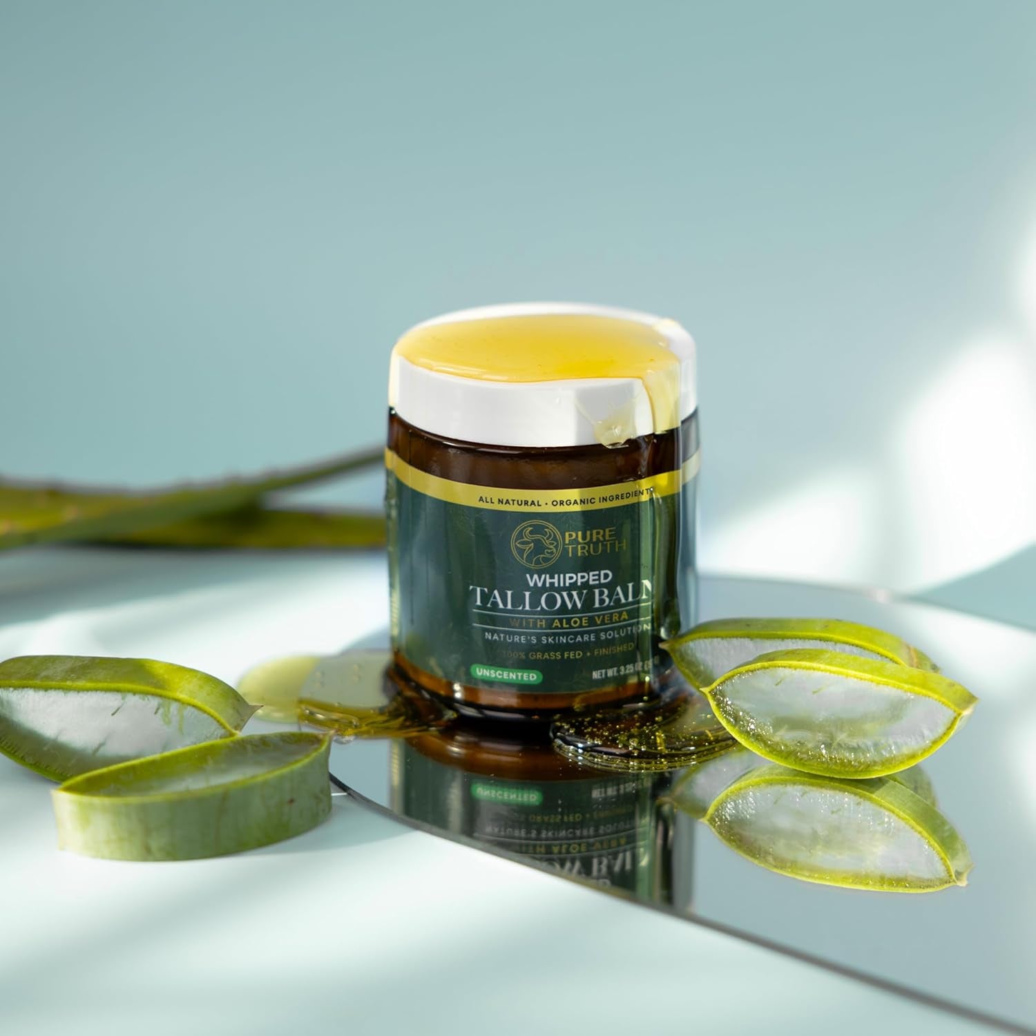 Whipped Tallow and Honey Balm (Unscented), Beef Tallow for Skin Care, Grass Fed + Finished Tallow Moisturizer Cream for Face & Body W/Organic Honey, Aloe Vera, Jojoba Oil, Men Women 3.25Oz