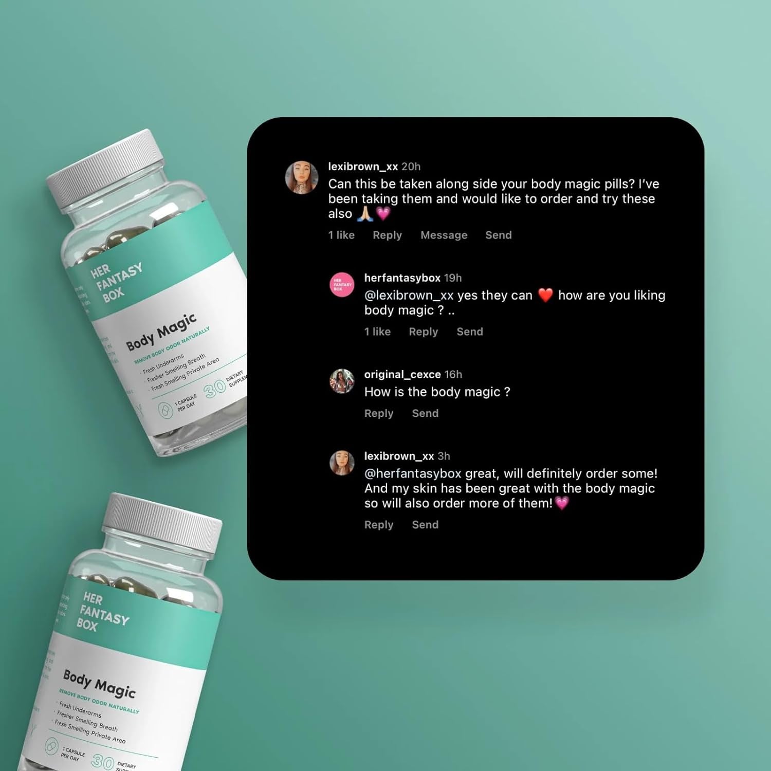 Her Fantasy Box Body Magic Chlorophyll Capsules – 30 Capsules (200mg) | Detox, Odor Control & Skin Support