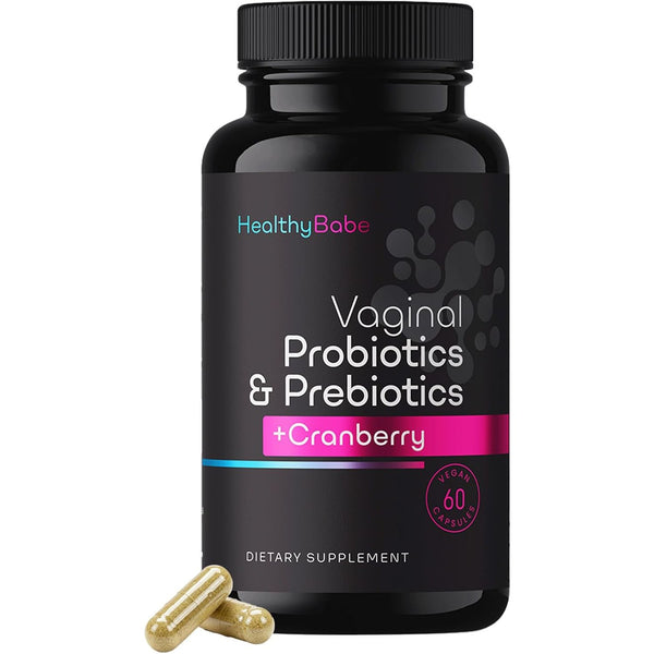 Healthy Babe Vaginal Probiotics & Prebiotics + Cranberry – 60 Capsules | Feminine Balance & Odor Control