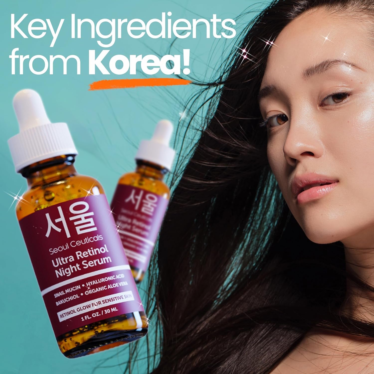 SeoulCeuticals Ultra Retinol Night Serum – 1oz | Anti-Aging Korean Formula with 1% Retinol, Snail Mucin & Bakuchiol