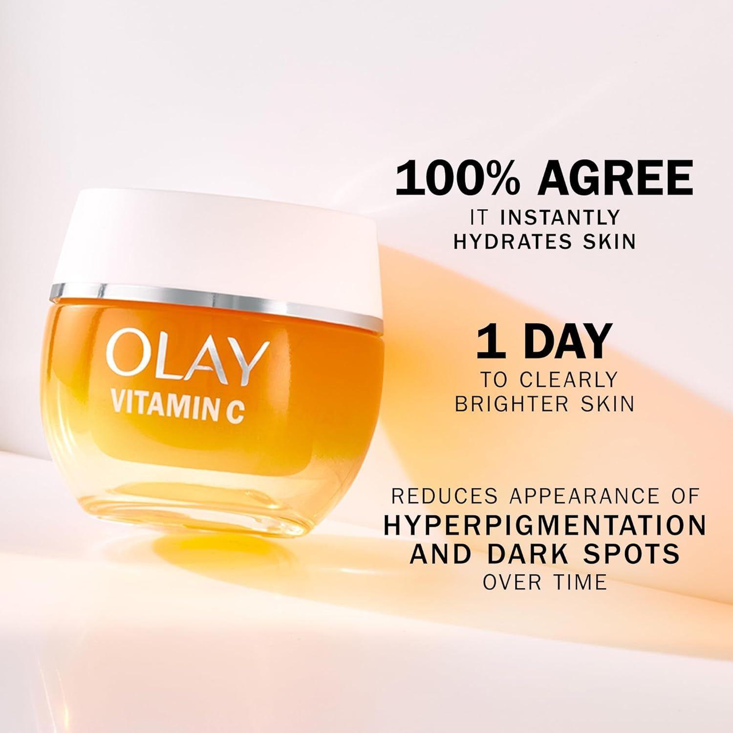 Vitamin C Face Moisturiser Day Gel Cream with AHA, Skincare with Niacinamide 99% Purity and Vitamin E Brightening Skin Care: Anti-Dark Spot Action, Evens, Hydrates Non-Greasy, Non-Sticky 50Ml