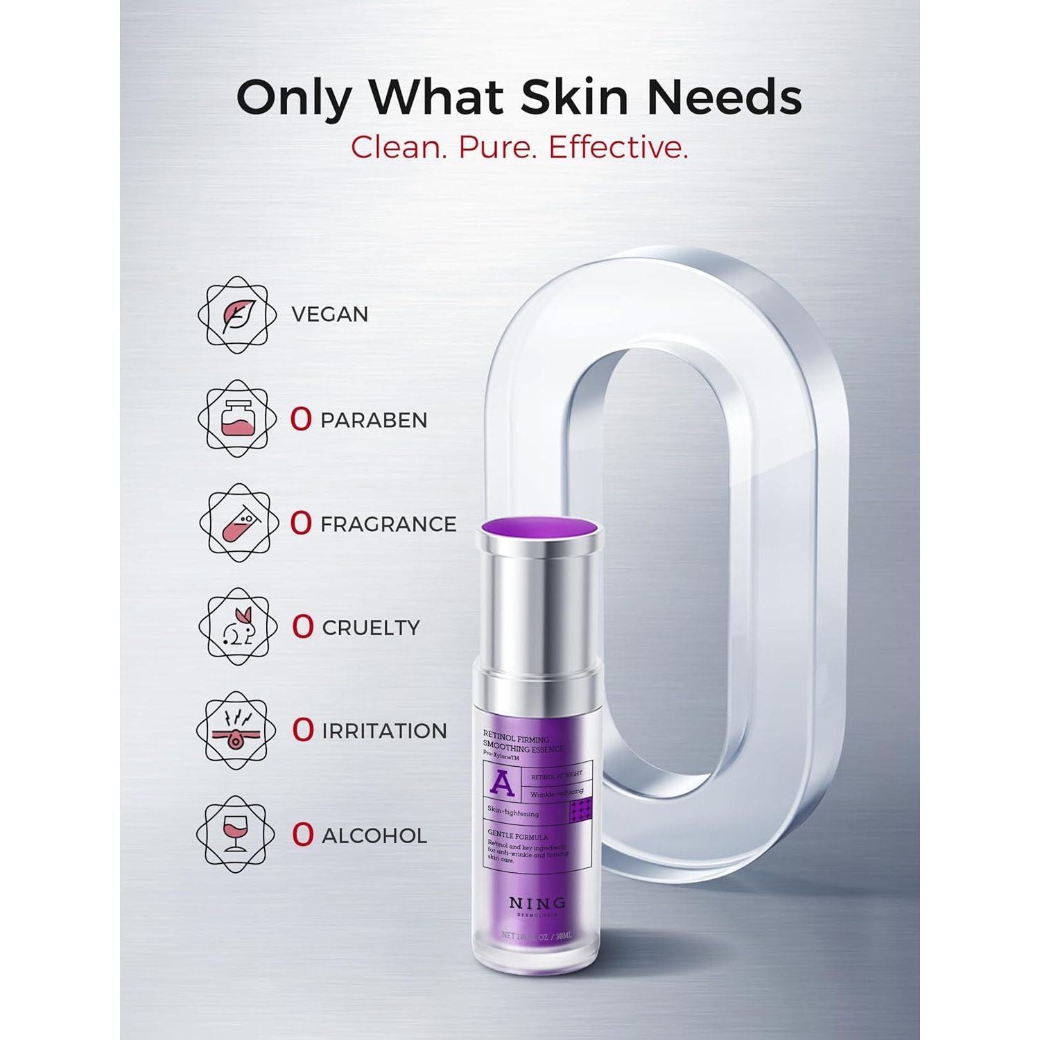 NING DERMOLOGIE Retinol Firming Smoothing Essence – 30ml | Gentle Retinol & Peptide Night Repair Serum