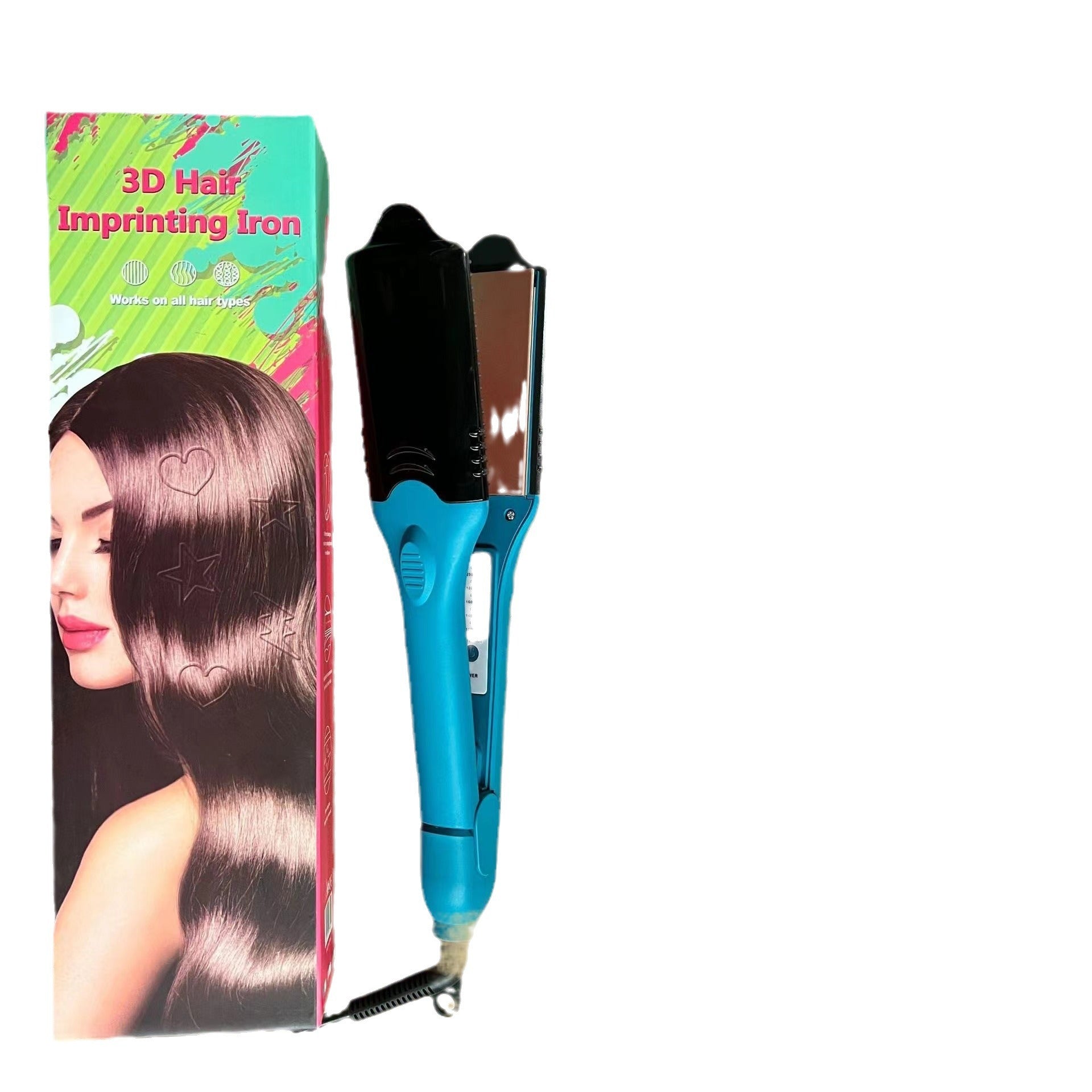 3D Hair Imprinting Iron – Electric Hair Straightener, Curler & Crimper with Shape Stamps (Stars, Hearts, Lightning)
