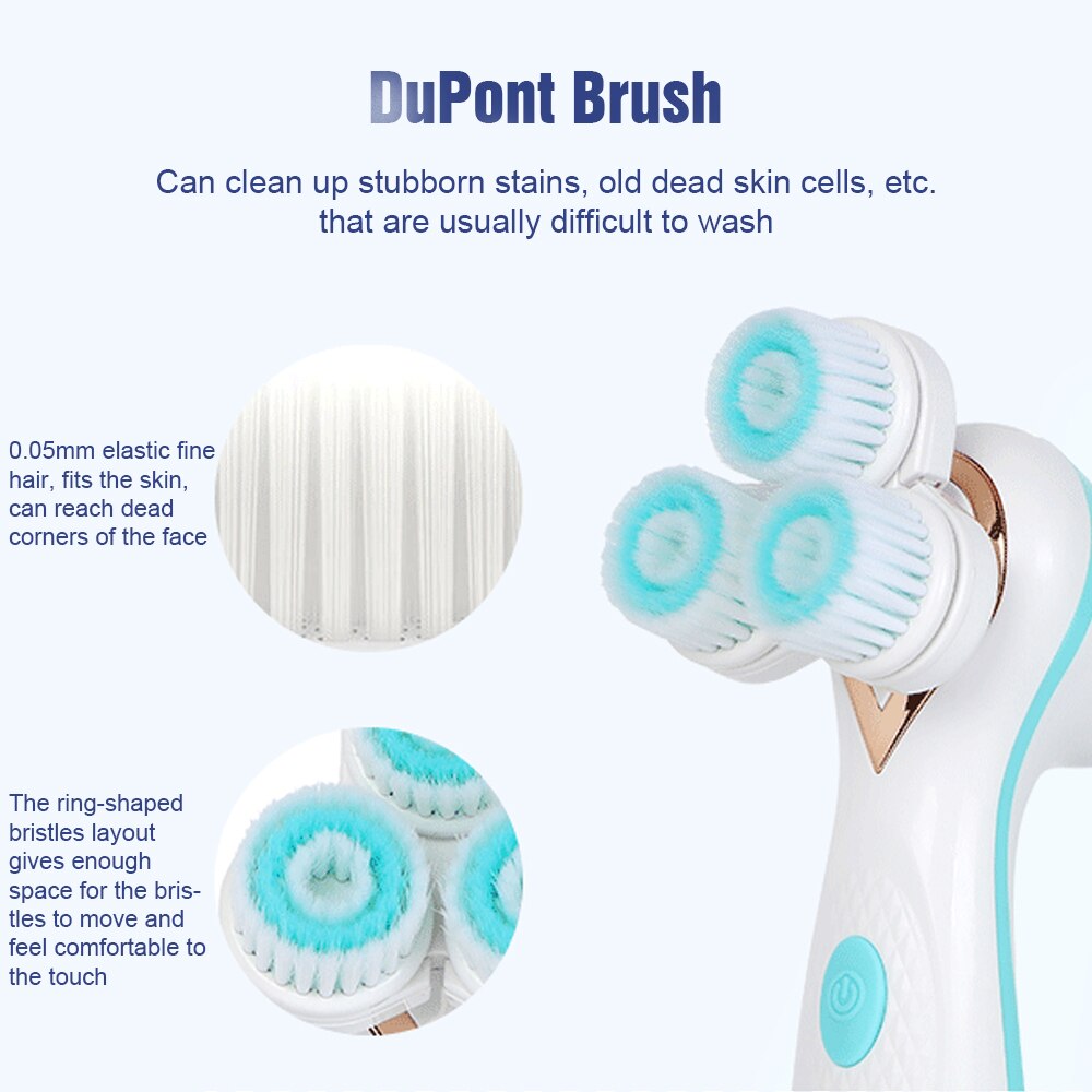 3-in-1 Sonic Facial Cleansing Brush – Rechargeable Silicone Face Cleanser & Blackhead Removal Device with 3 Brush Heads