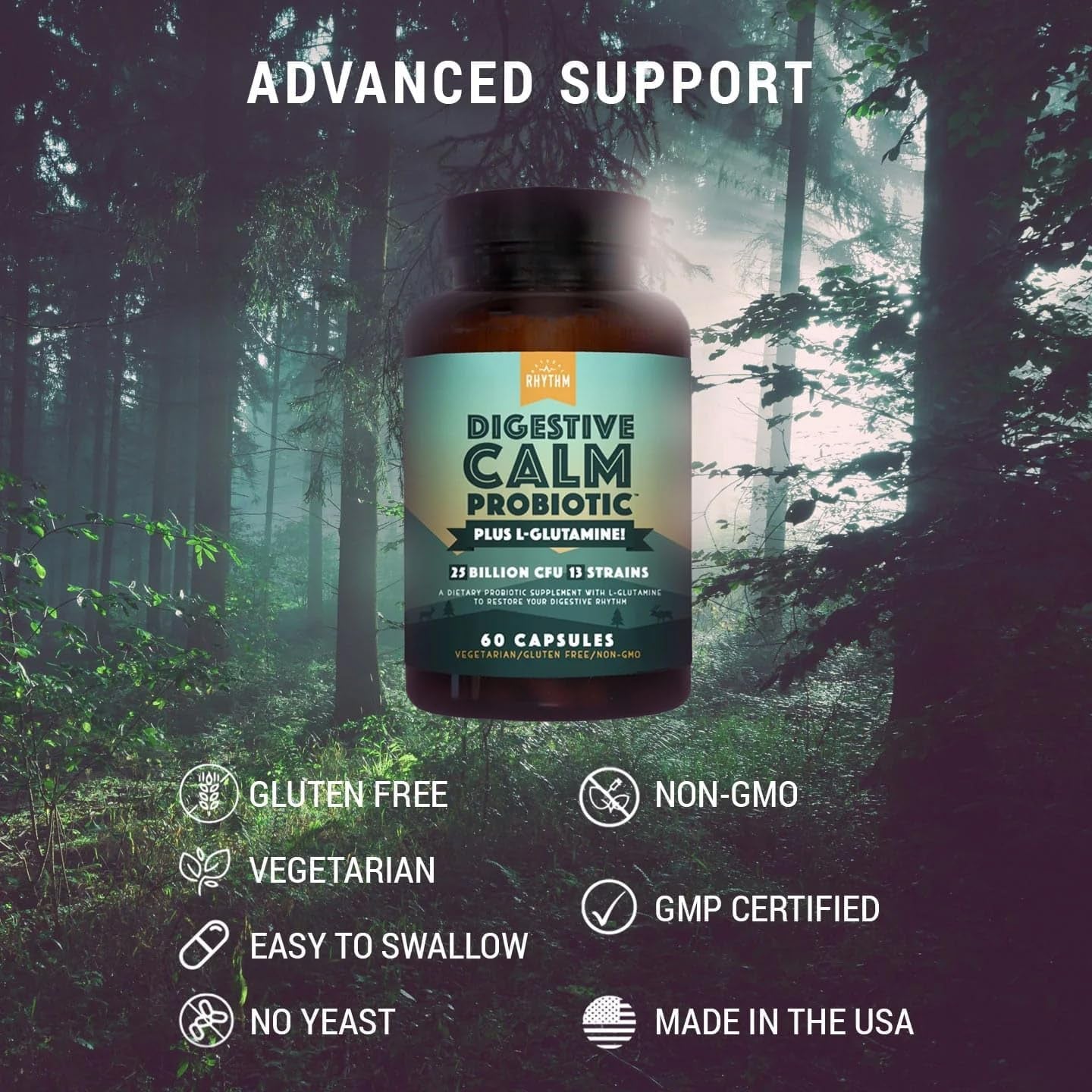 Natural Rhythm Digestive Calm Probiotic Plus L-Glutamine – 60 Capsules | Gut Health, Digestive Comfort & Immune Support