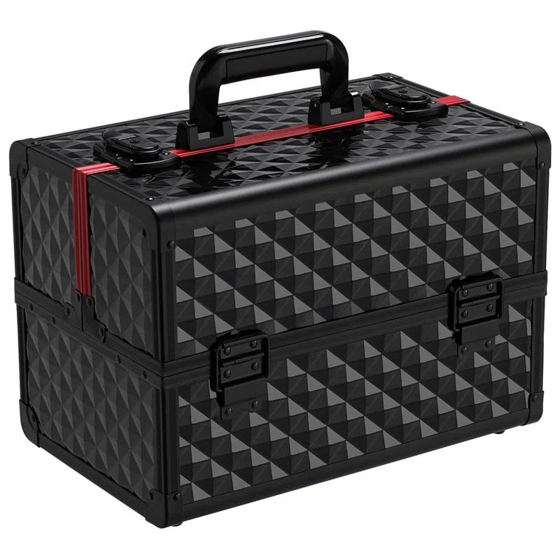 Yaheetech Professional Cosmetic Case (Lockable) - Red/Black, Silver/Black