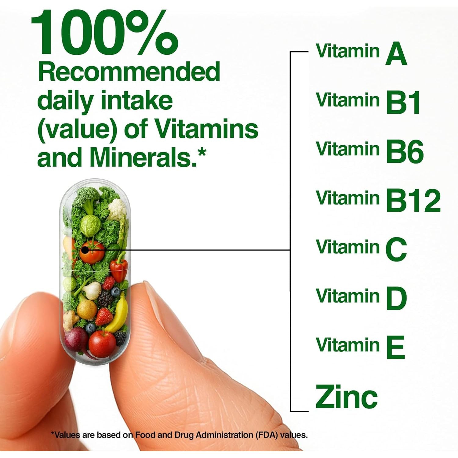 1000Mg Immune Support Capsules Made with 25 Organic Fruits and Vegetables, Strong Immunity Boosters with Vitamins A, C, D3, and Zinc, 60 Count