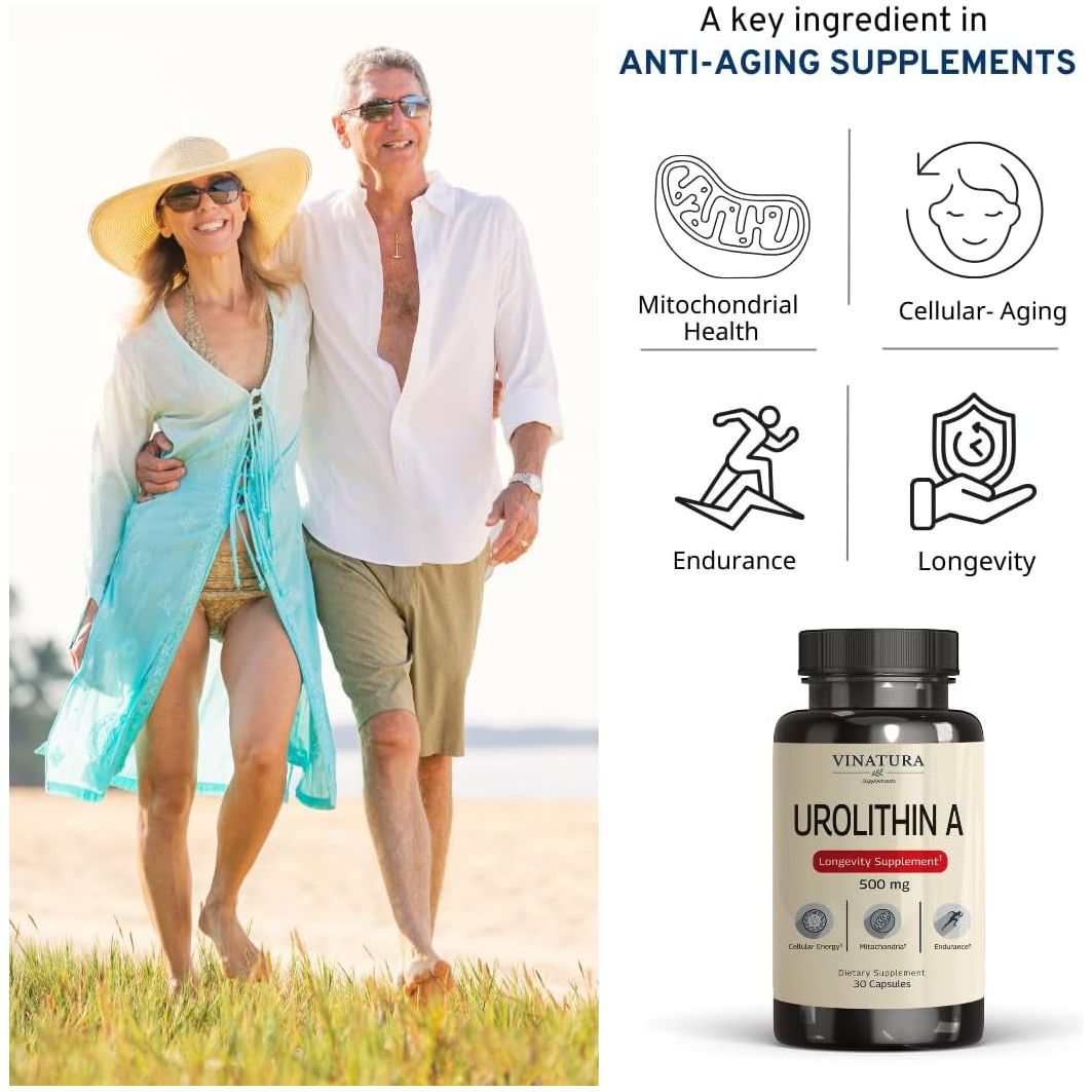 VINATURA Urolithin A+ – 500mg, 30 Capsules | Mitochondrial Health & Anti-Aging Cellular Energy Support