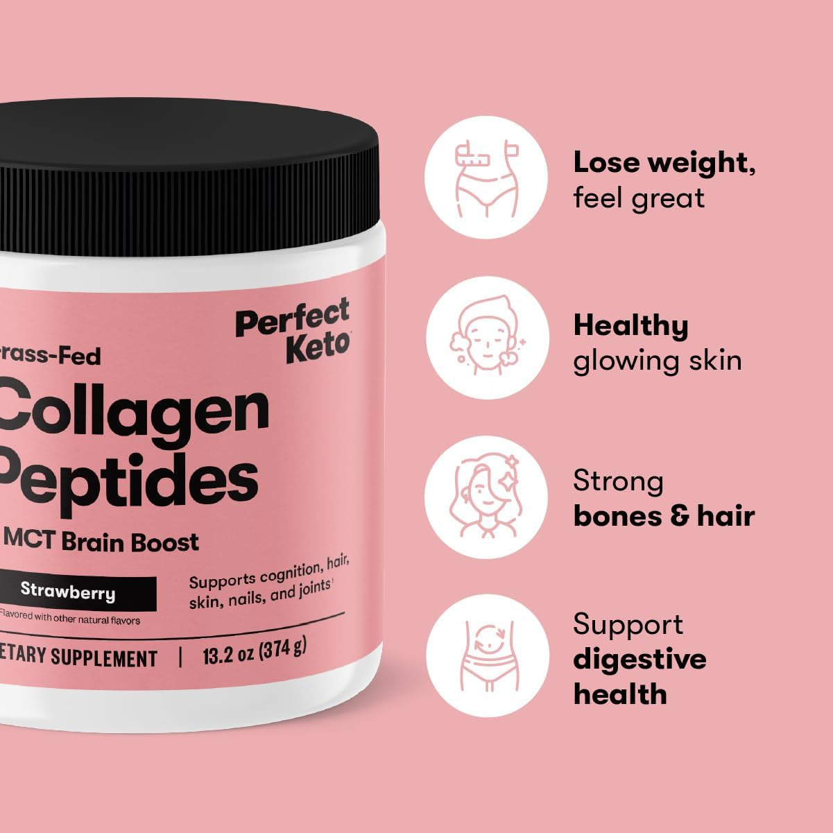 Perfect Keto Grass-Fed Collagen Peptides & MCT Brain Boost – 343g | Chocolate Flavored Keto Protein Powder