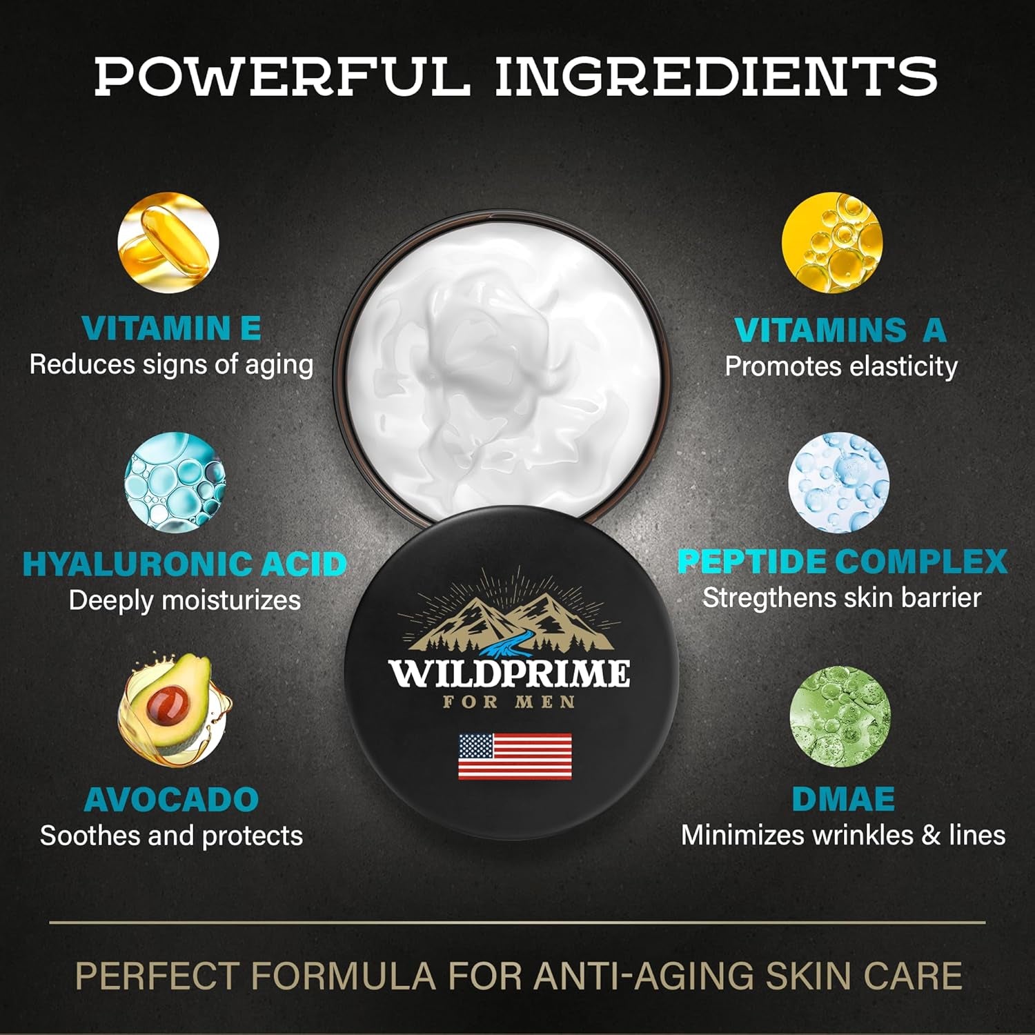 Men'S Face Moisturizer Cream - anti Aging & Wrinkle - Made in USA - Collagen, Hyaluronic Acid, Vitamins E & A, Avocado Oil - after Shave Lotion - Age Facial Skin Care, Day & Night Moisturizing, 4 Oz