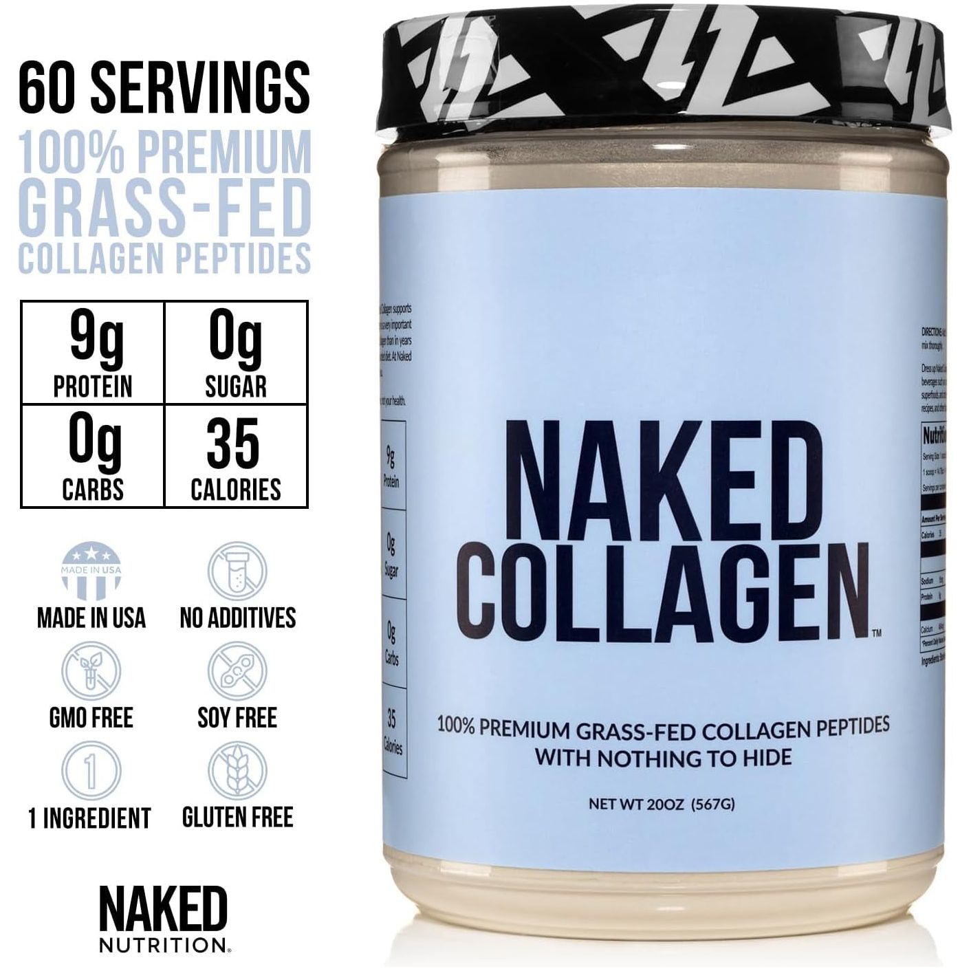 Naked Nutrition Naked Collagen Peptides – 567g | Pure Hydrolyzed Collagen for Skin, Hair, Joints & Workout Recovery