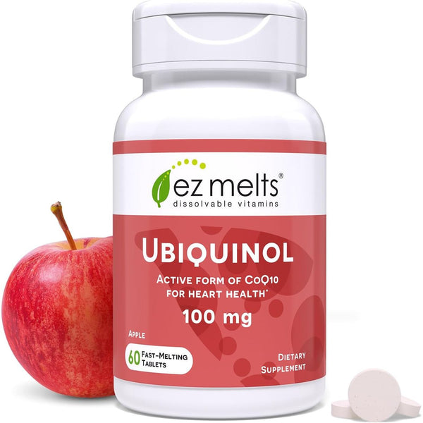 EZ Melts Dissolvable Vitamins Ubiquinol 100mg – 60 Tablets | Fast-Melting CoQ10 for Heart & Cellular Health