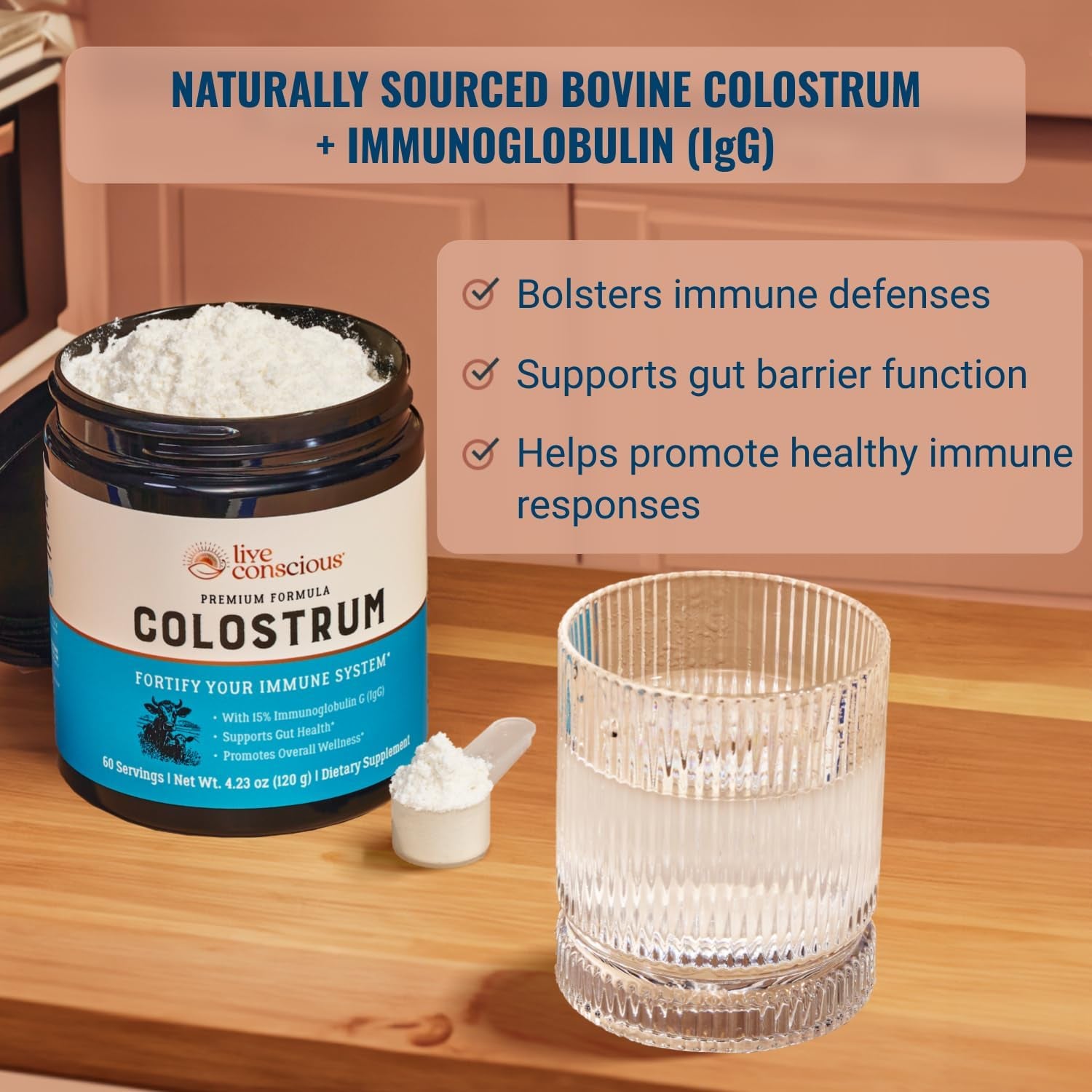 Live Conscious Colostrum Powder – 120g | Immune & Gut Health Support | 60 Servings