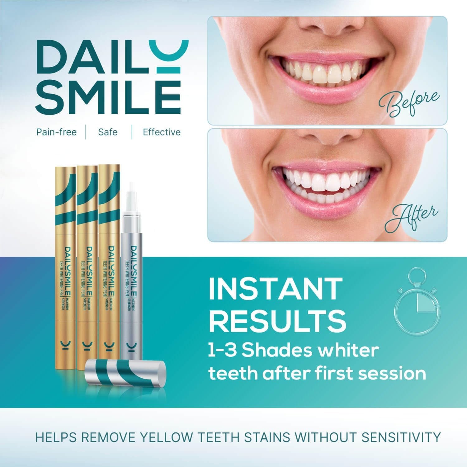 Dailysmile Teeth Whitening Kit with LED - Formulated for Sensitive Teeth, Hands-Free, Waterproof LED Light and 4 Gel Pens, Instant Results