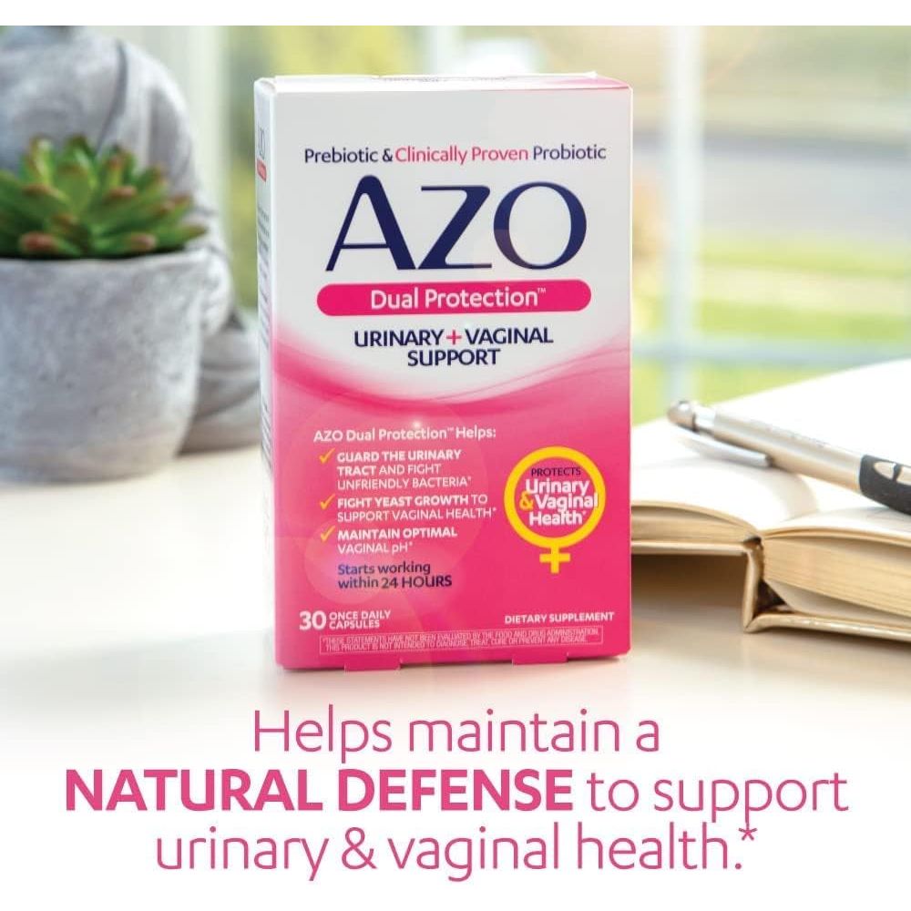 AZO Dual Protection, Urinary + Vaginal Support – 30 Capsules | Clinically Proven Probiotic & Prebiotic for Feminine Wellness
