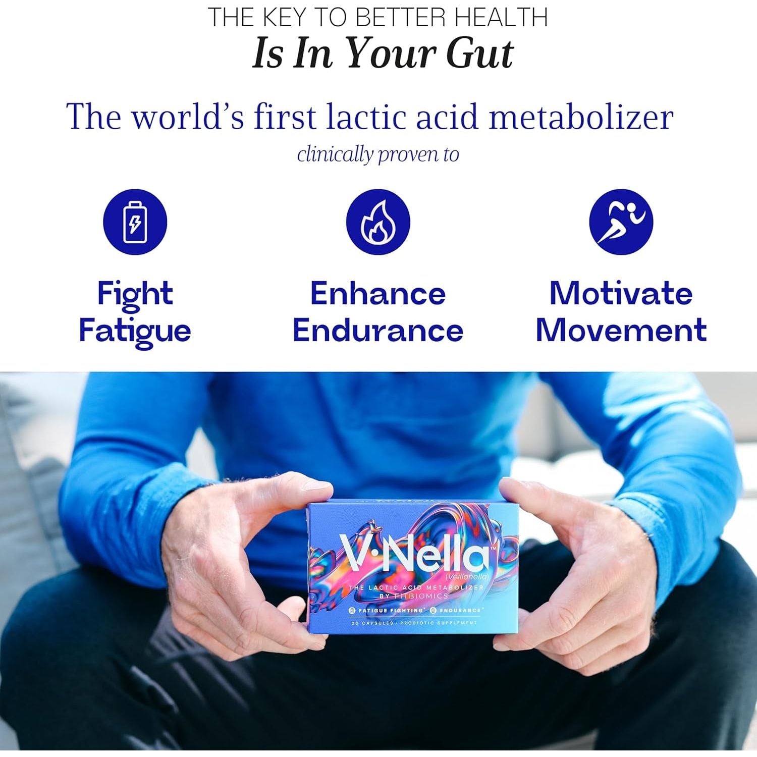 FitBiomics V-Nella™ The Fatigue-Fighting Probiotic – 30 Capsules | Energy & Endurance Support