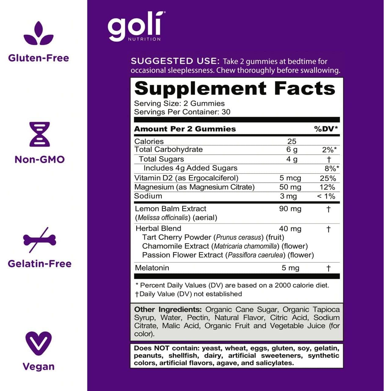 Goli Dreamy Sleep Gummies – 60 Gummies | Restful Sleep Support with Melatonin, Magnesium & Lemon Balm