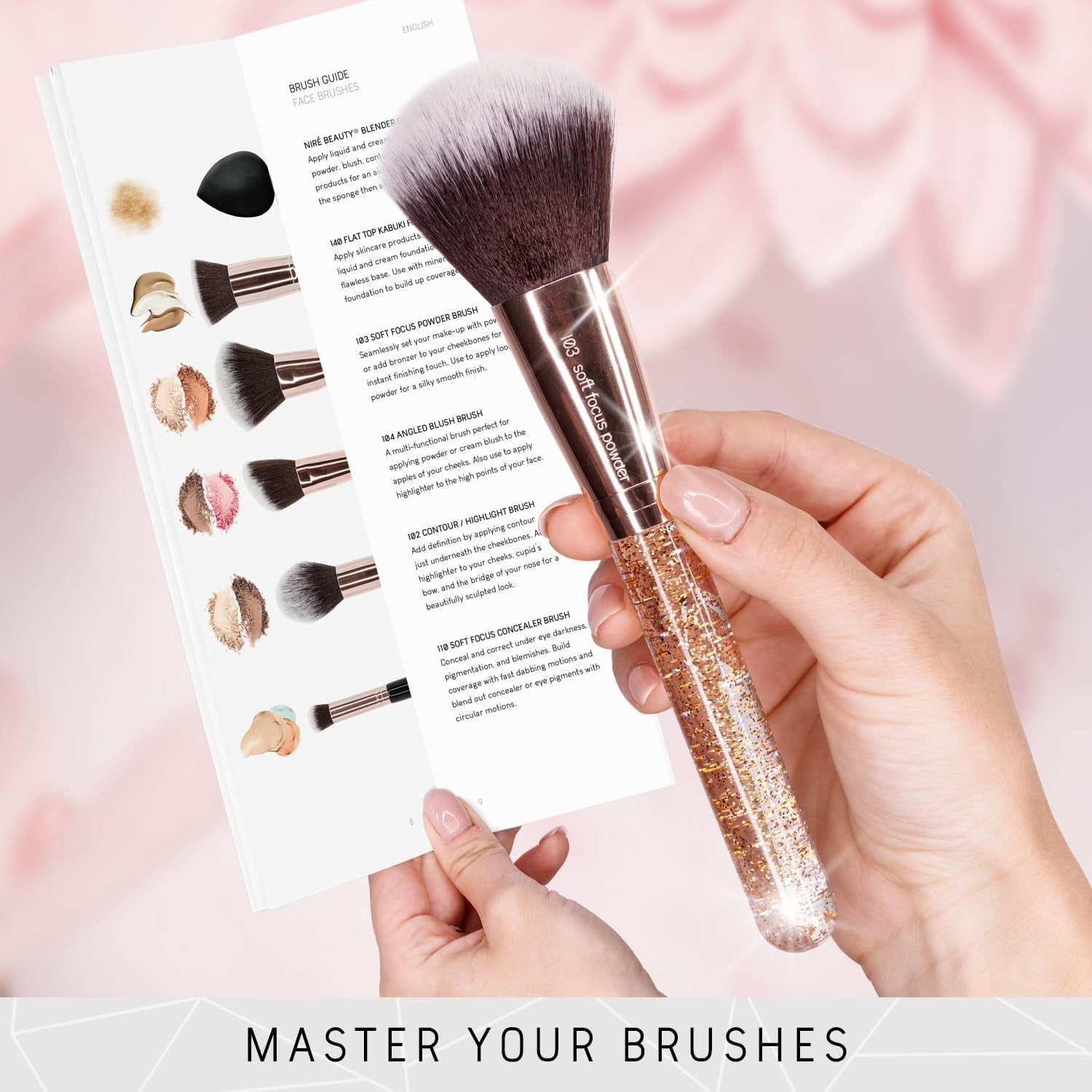 Niré Beauty 15-Piece Award Winning Glitter Makeup Brush Set (Glitter Rose Gold)