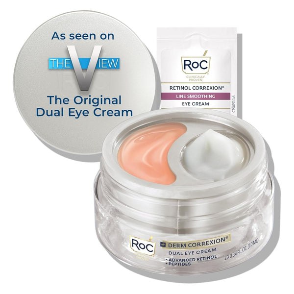 RoC + Derm Correxion Dual Eye Cream + Advanced Retinol + Peptides – 2 x 10ml | 2-in-1 Eye Lift System for Upper Lids & Under Eyes