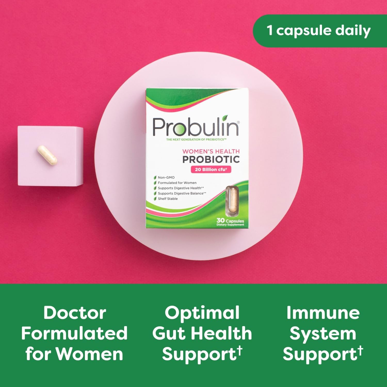 Probulin Women’s Health Probiotic – 20 Billion CFU | 30 Capsules | Feminine Balance, Digestive & Immune Support