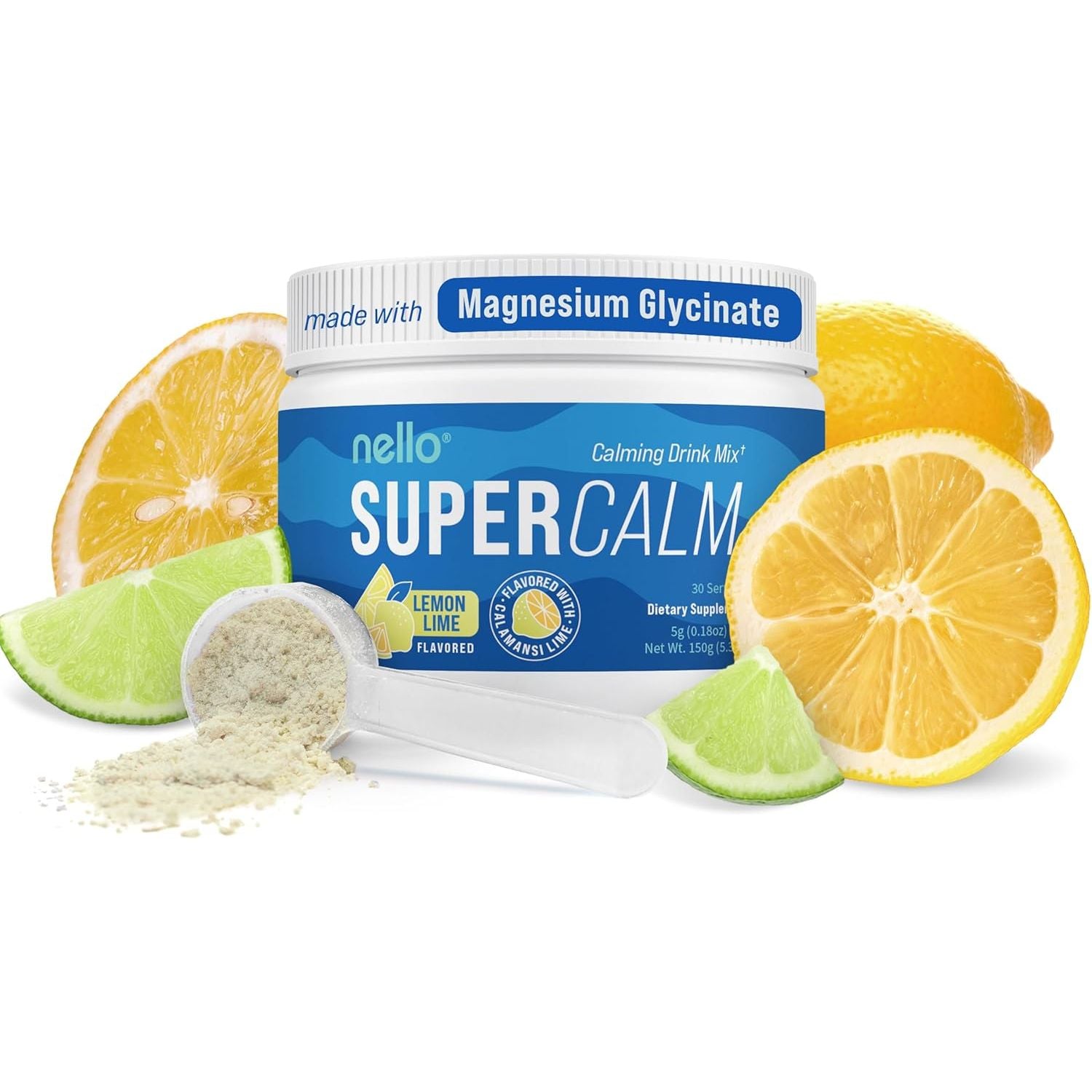 Nello Supercalm Calming Drink Mix+ – 150g (Lemon Lime) | Relaxation, Stress Relief & Mood Balance Support