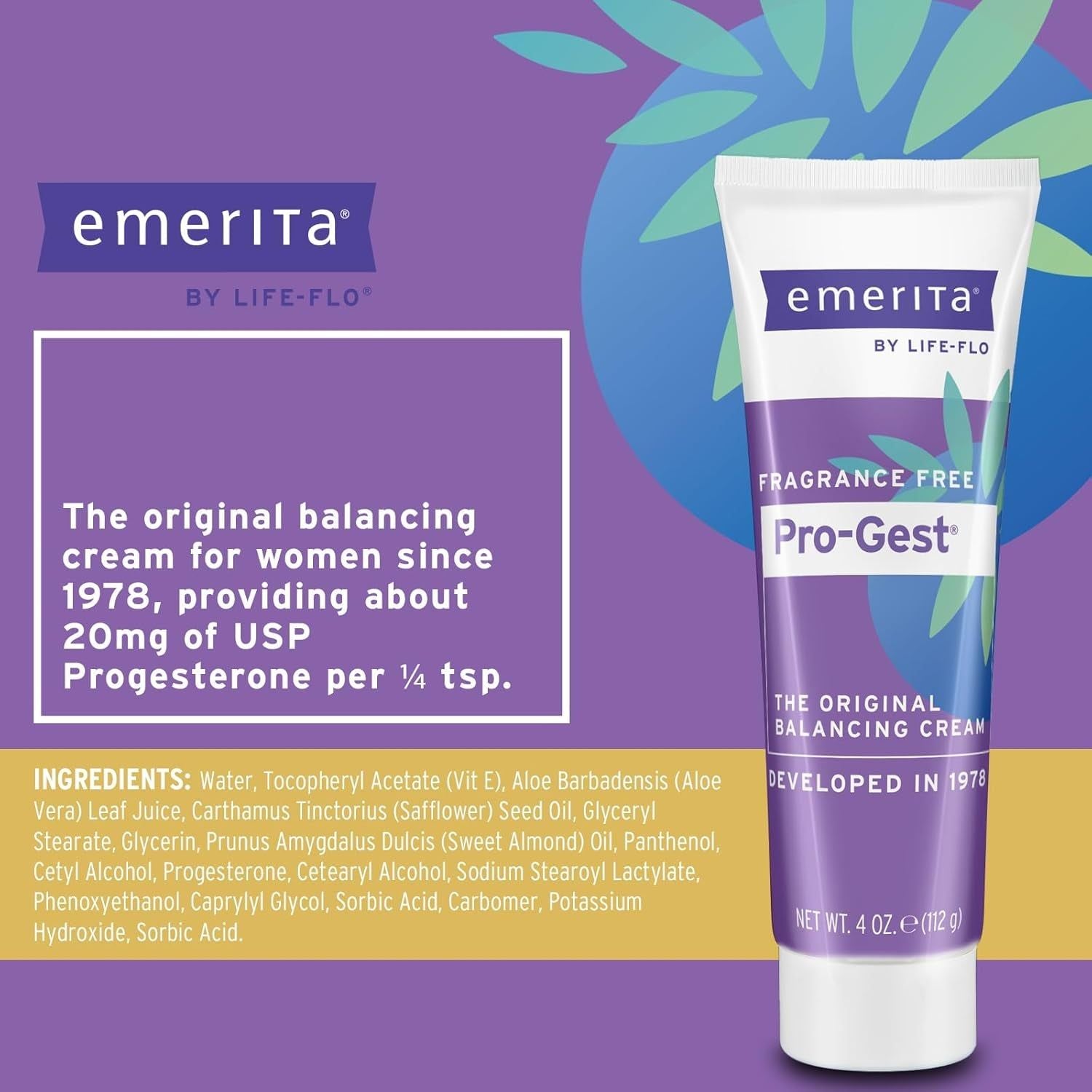 Emerita by Life-flo Pro-Gest The Original Balancing Cream – 4 fl oz (112g)