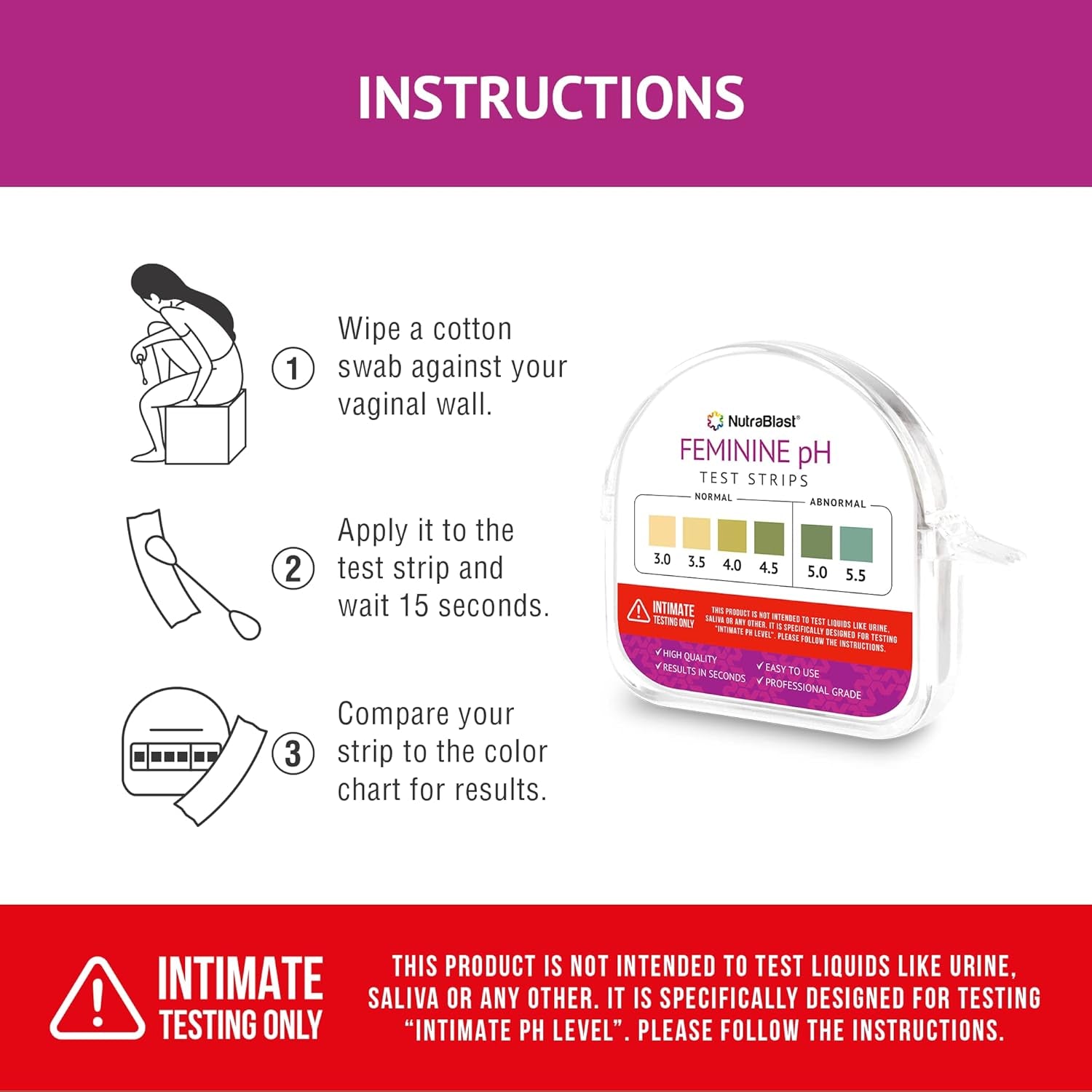 NutraBlast Feminine pH Test Strips 3.0–5.5 – 100 Tests Roll | Accurate, Easy At-Home Vaginal pH Monitoring