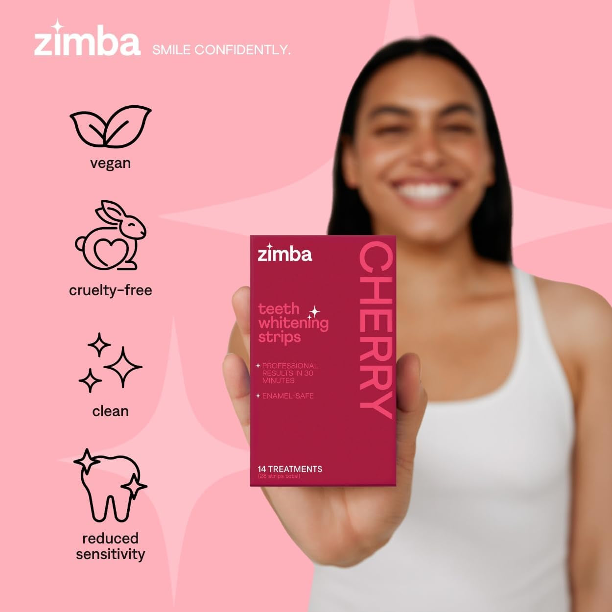 Zimba Cherry Teeth Whitening Strips – 14 Treatments (28 Strips) | Remove Stains, Whiten Teeth & Sweeten Breath