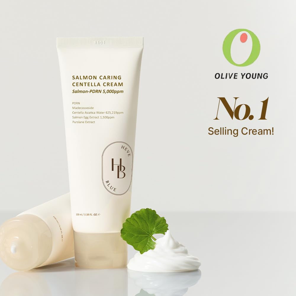 HEVEBLUE Salmon Caring Centella Cream – 100ml | Enriched with Salmon PDRN 5,000ppm for Repair, Hydration & Skin Renewal
