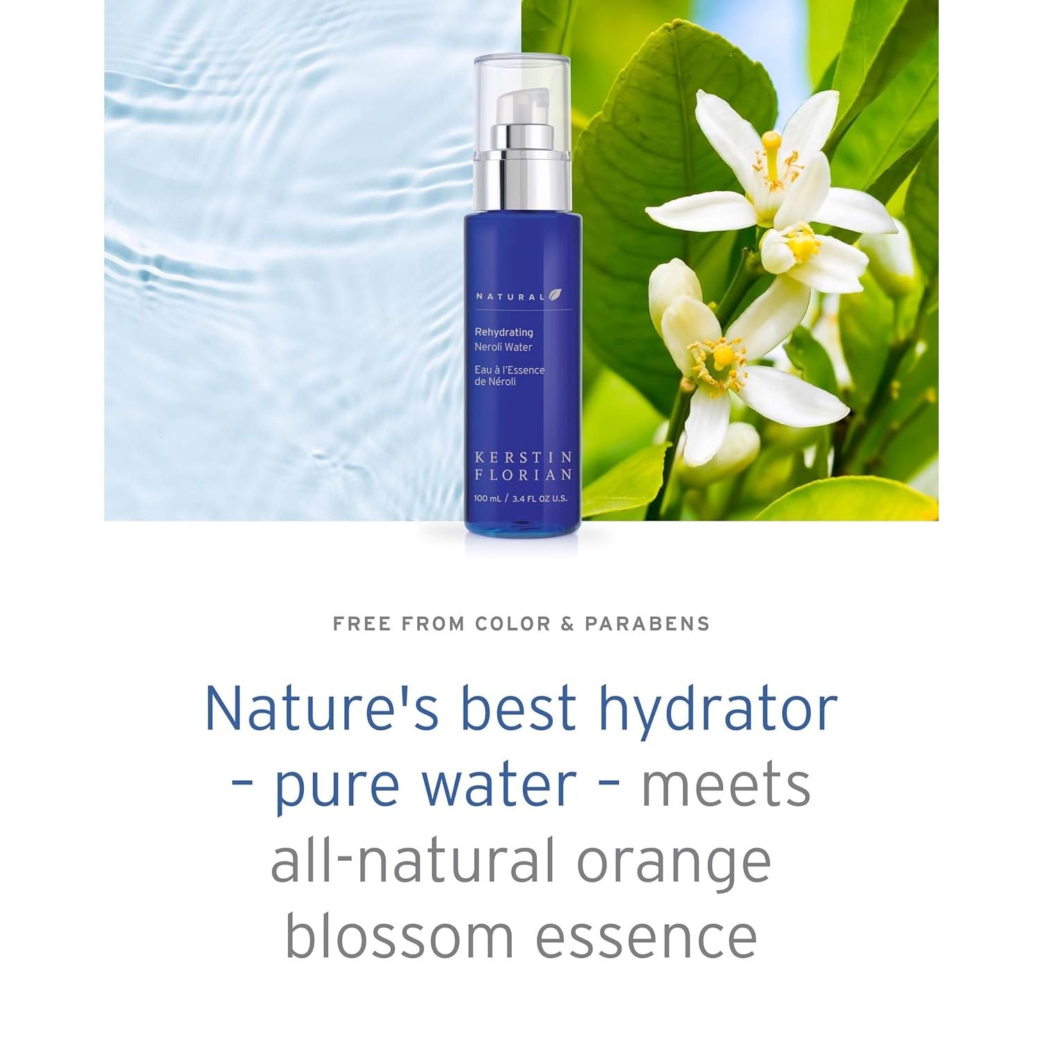 Kerstin Florian Natural Rehydrating Neroli Water – 100ml | Hydrating Facial Mist & Toner