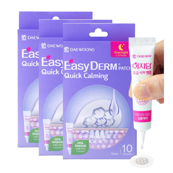 DWEasyDerm Quick Calming Magnesium Patches – 30 Patches (Bulk Pack) | Korean Acne Spot Treatment with Free CICA Ampoule
