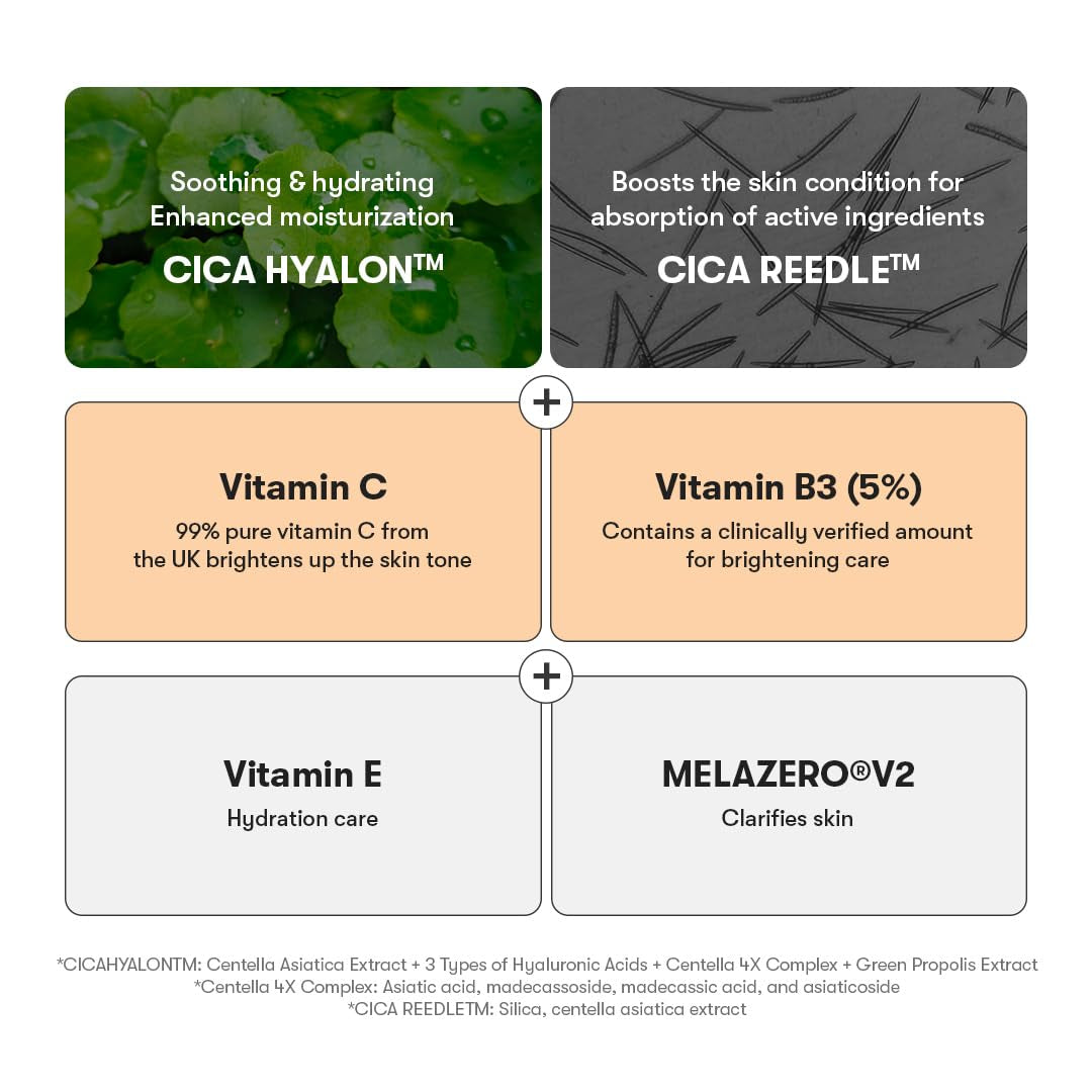 Vita-Light Reedle Shot 100 Serum with Vitamin C Capsules & Vitamin E Microneedling Formula, Korean Skin Booster, 1.69 Fl Oz(50Ml)