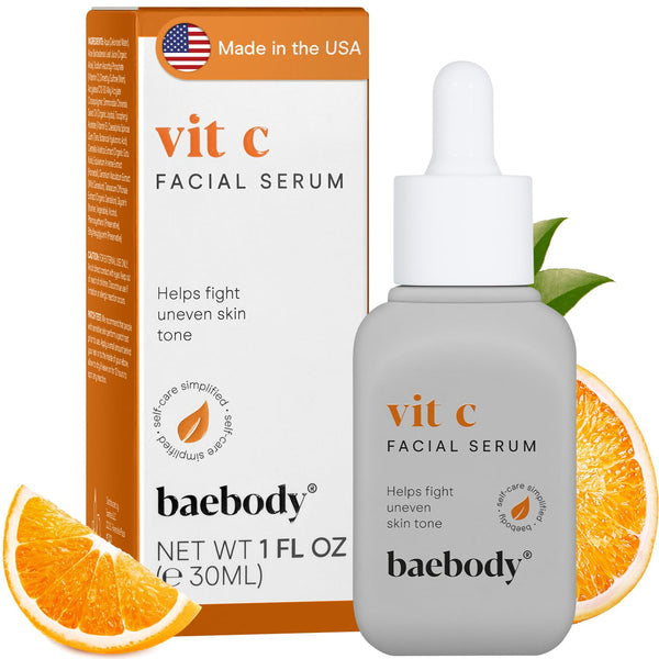 Baebody Vitamin C Face Serum – 30ml | Brightening Serum for Dark Spots & Dull Skin | Hyaluronic Acid + Antioxidants | Made in USA